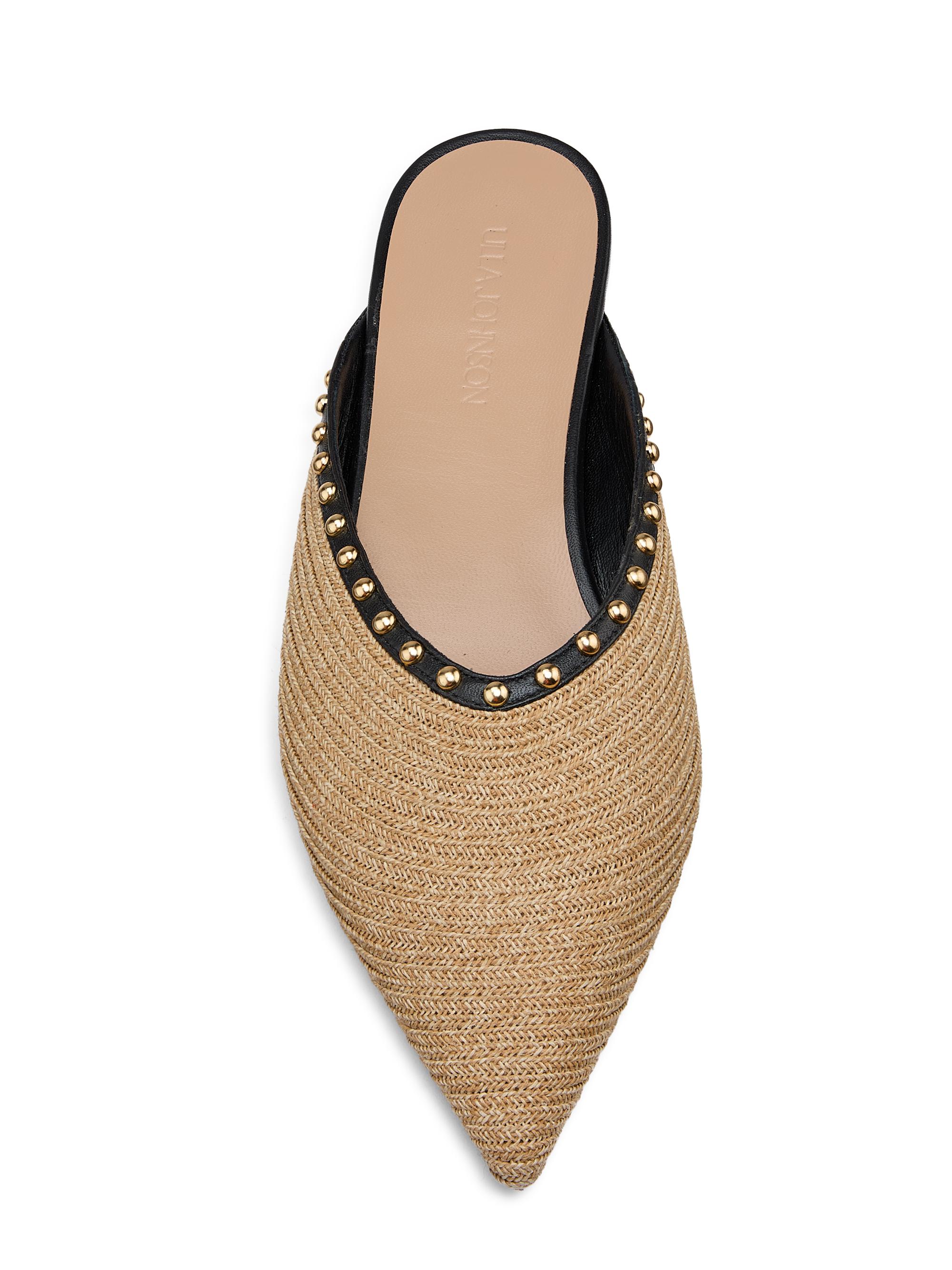 Ulla Johnson Women's Hera Raffia Studded Leather-Trimmed Mules - Natural - detail view in Beige