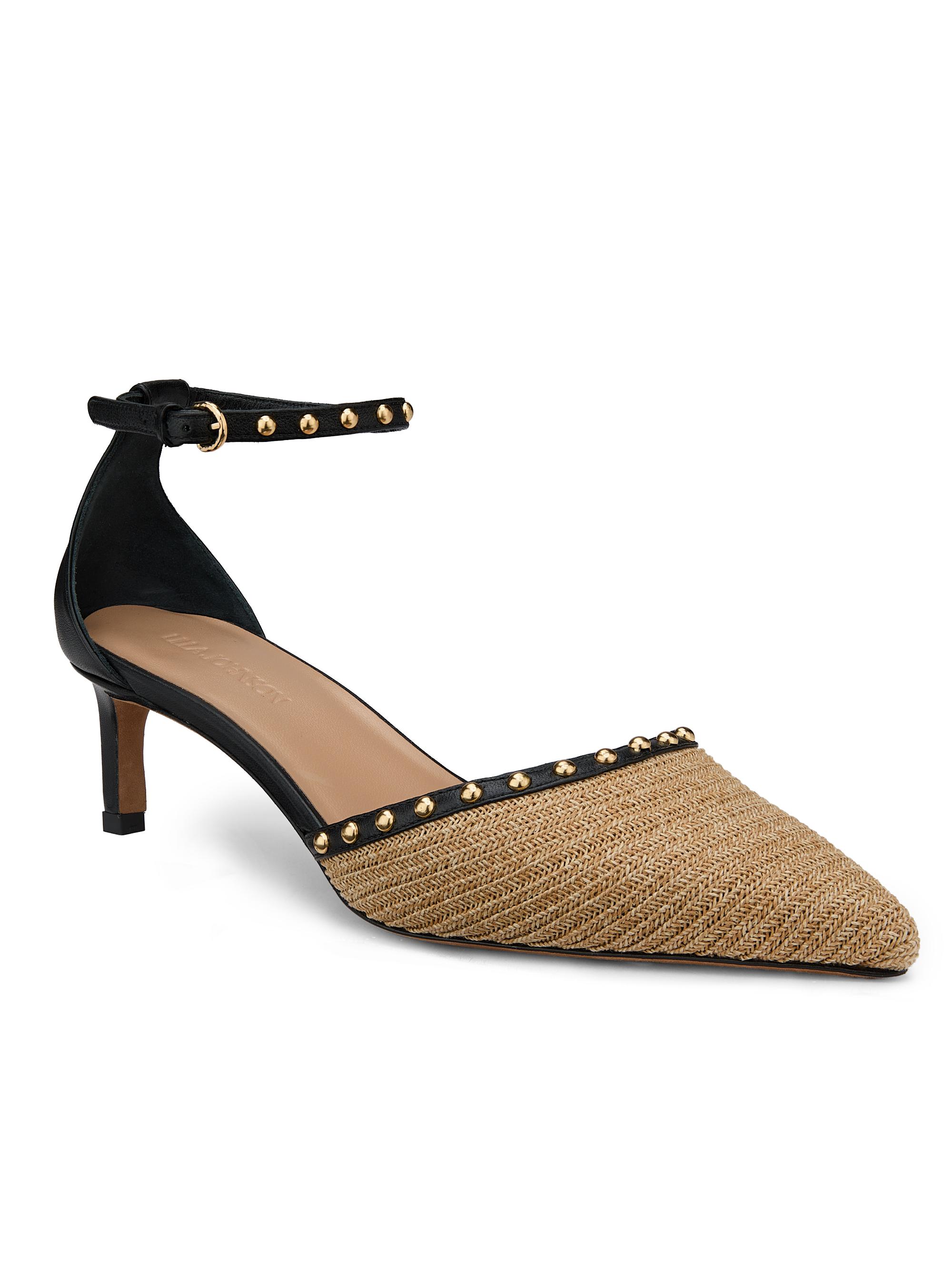 Ulla Johnson Women's Hera 50MM Raffia & Leather Pumps - Natural - back view in Beige