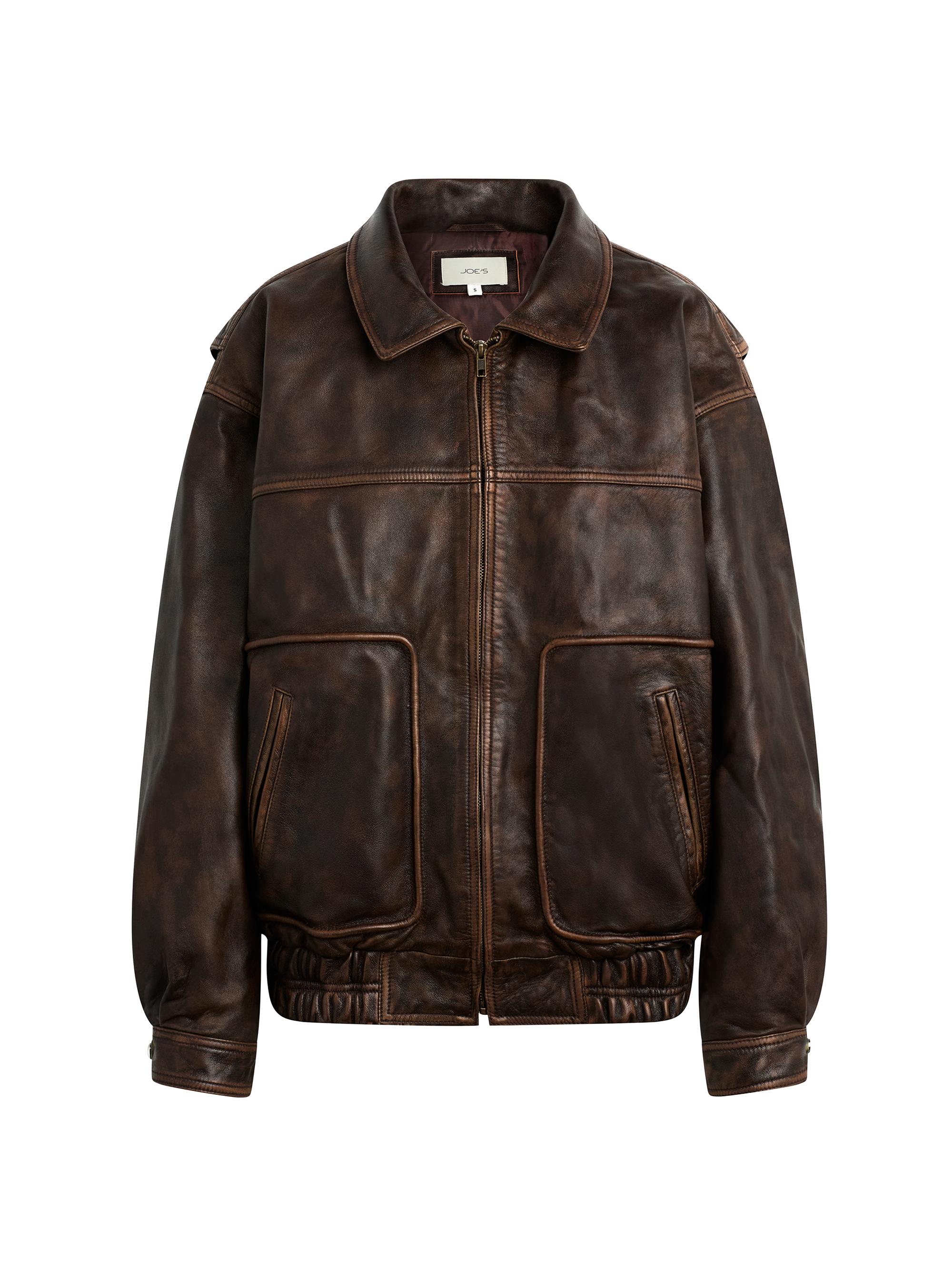 Joe's Jeans Women's Luca Exposed-Seam Leather Jacket - Brown Distressed