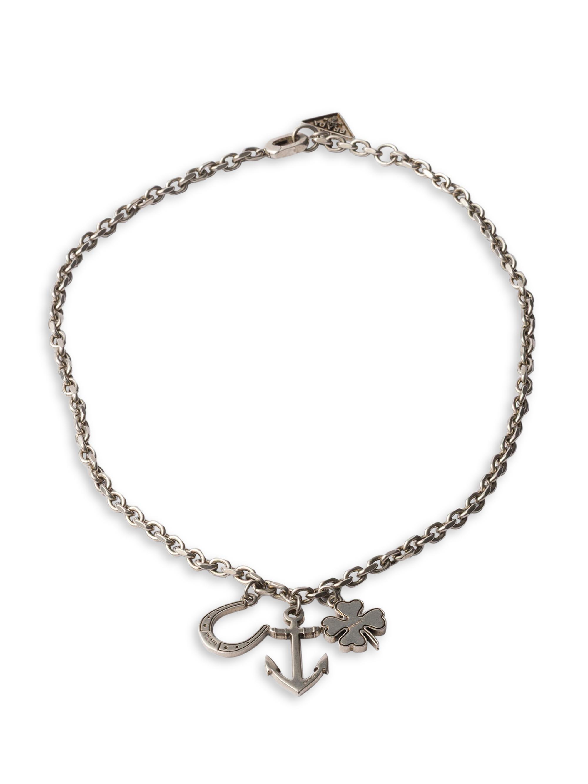 Prada Men's Metal Pendant Necklace - Grey