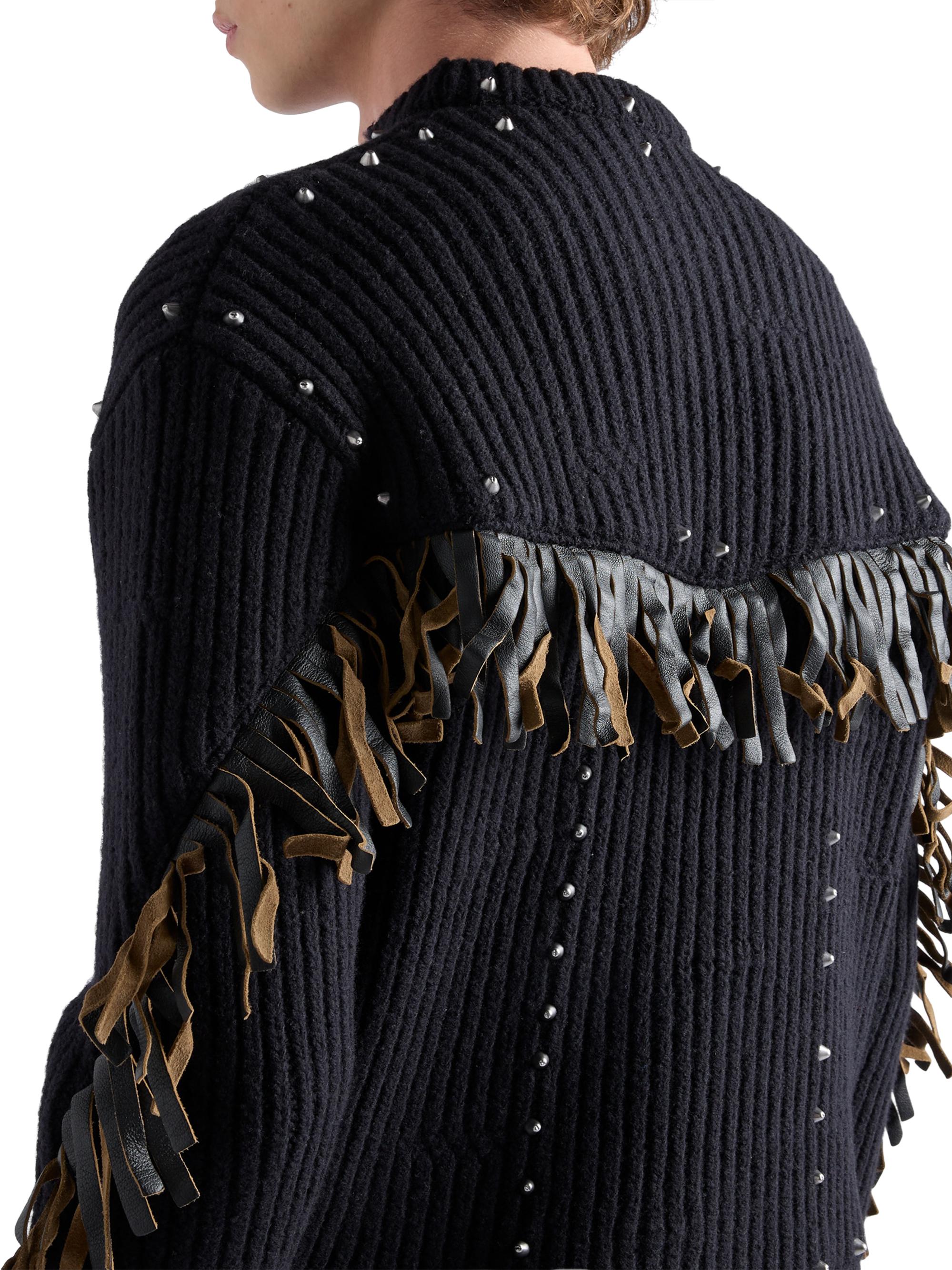 Prada Wool Crew-Neck Sweater with Fringe and Studs | Saks Fifth Avenue