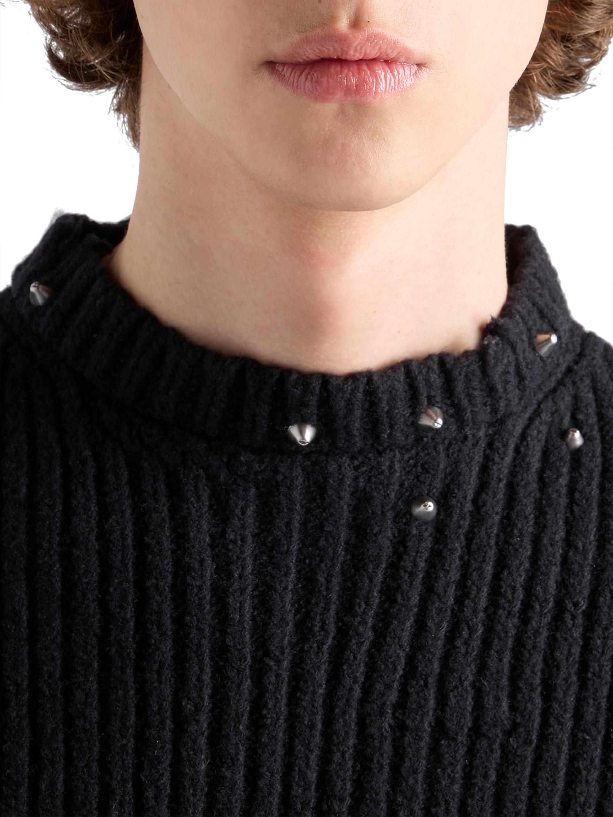Prada Wool Crew-Neck Sweater with Fringe and Studs | Saks Fifth Avenue