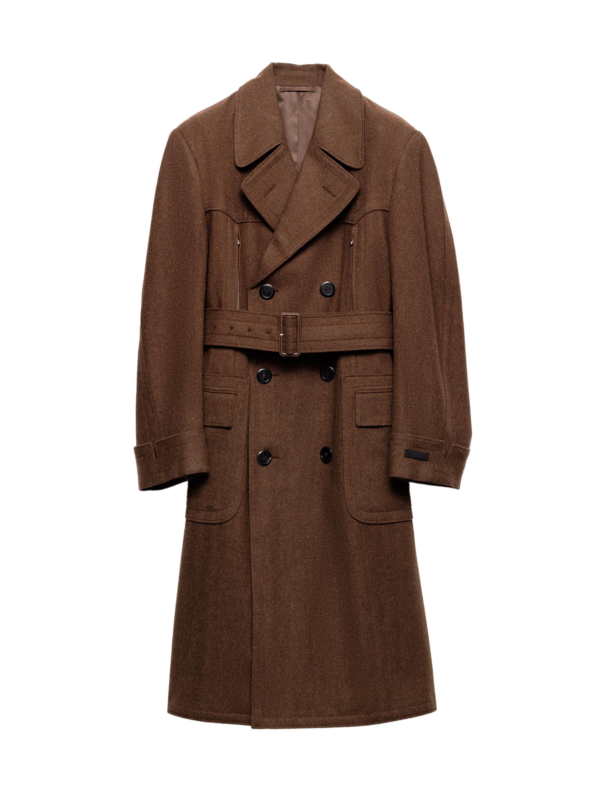 新品タグ付き✨ アンシェヌマン Cashmere Blend Pea Coat Houndstooth coat in Cashmere, Yak Men millet/chocolate brown