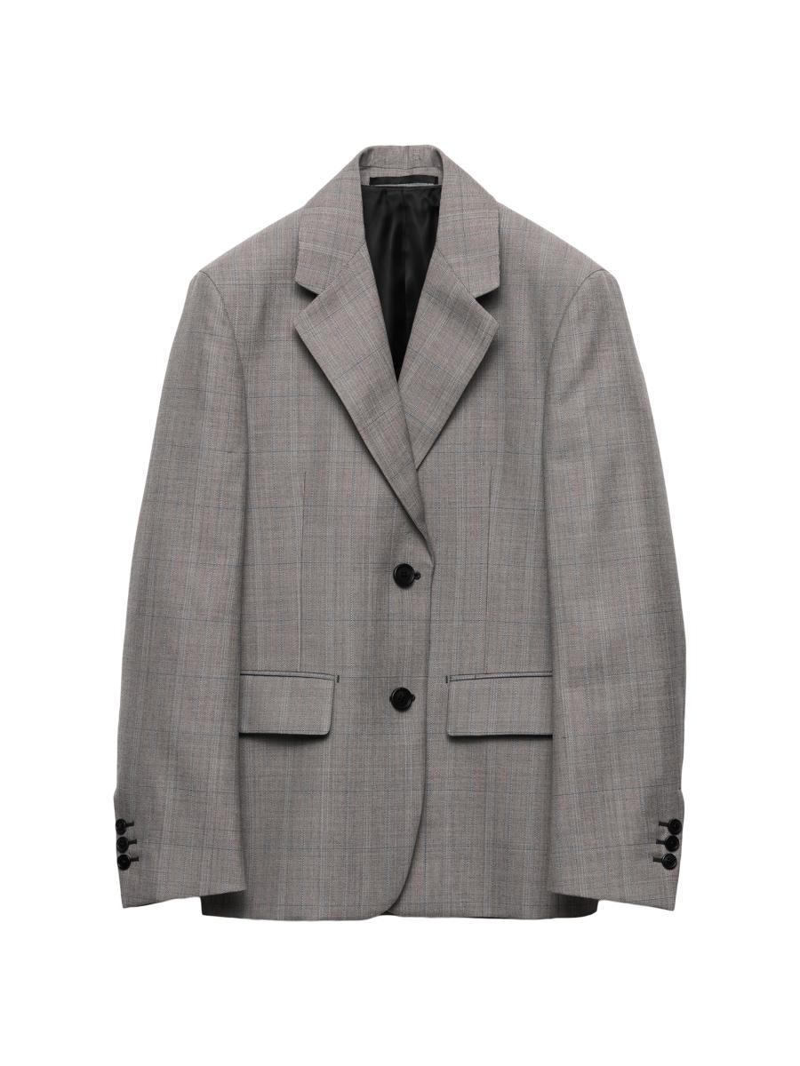 Prada Single-Breasted Checked Grisaille Jacket | Saks Fifth Avenue