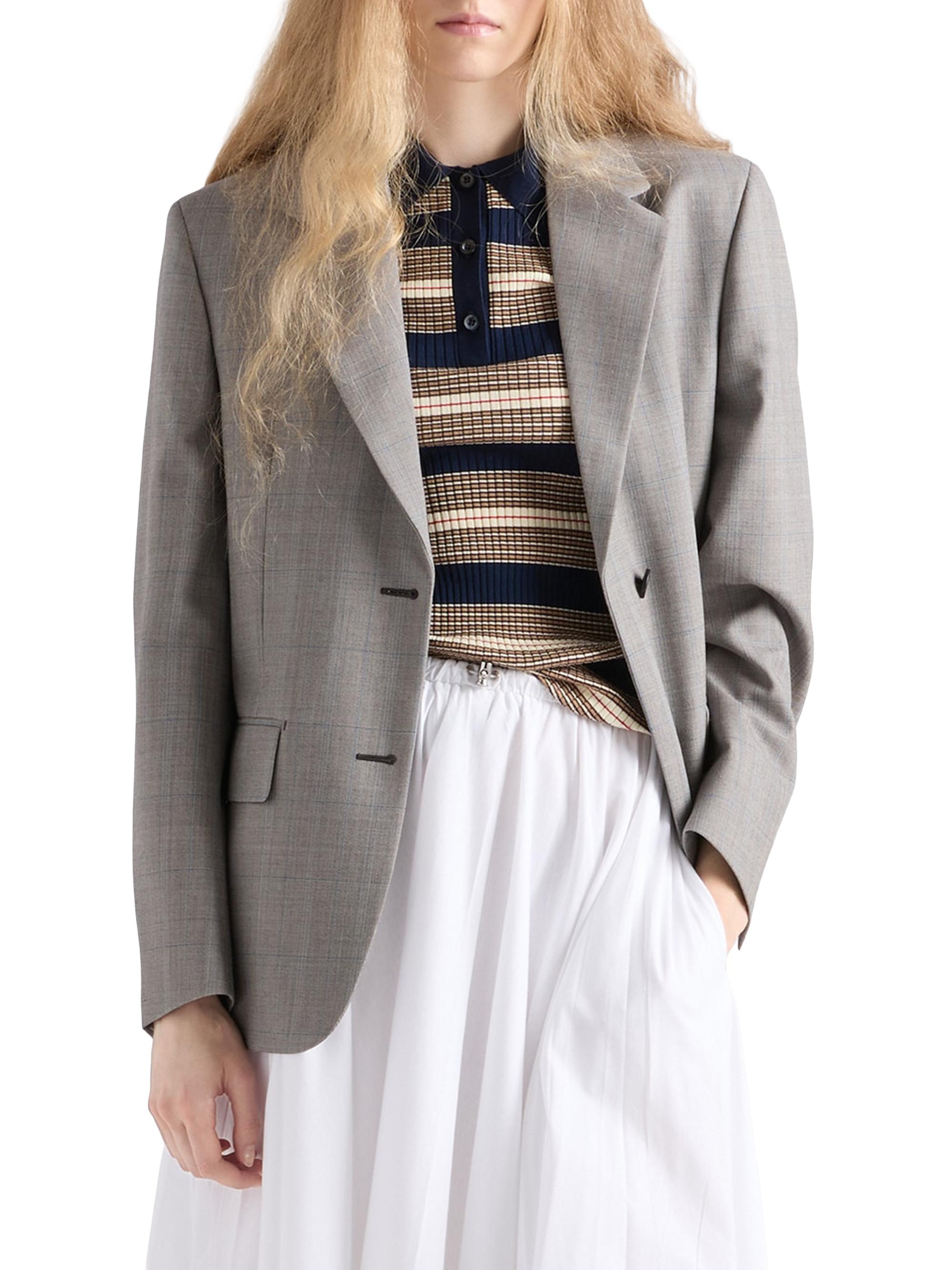 Prada Single-Breasted Checked Grisaille Jacket | Saks Fifth Avenue