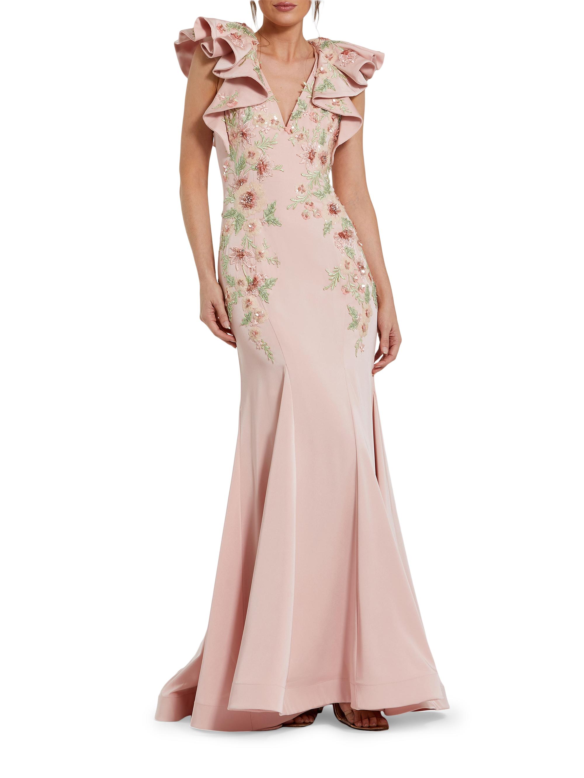 Mac Duggal Women's Flutter-Sleeve Embellished Mermaid Gown - Blush
