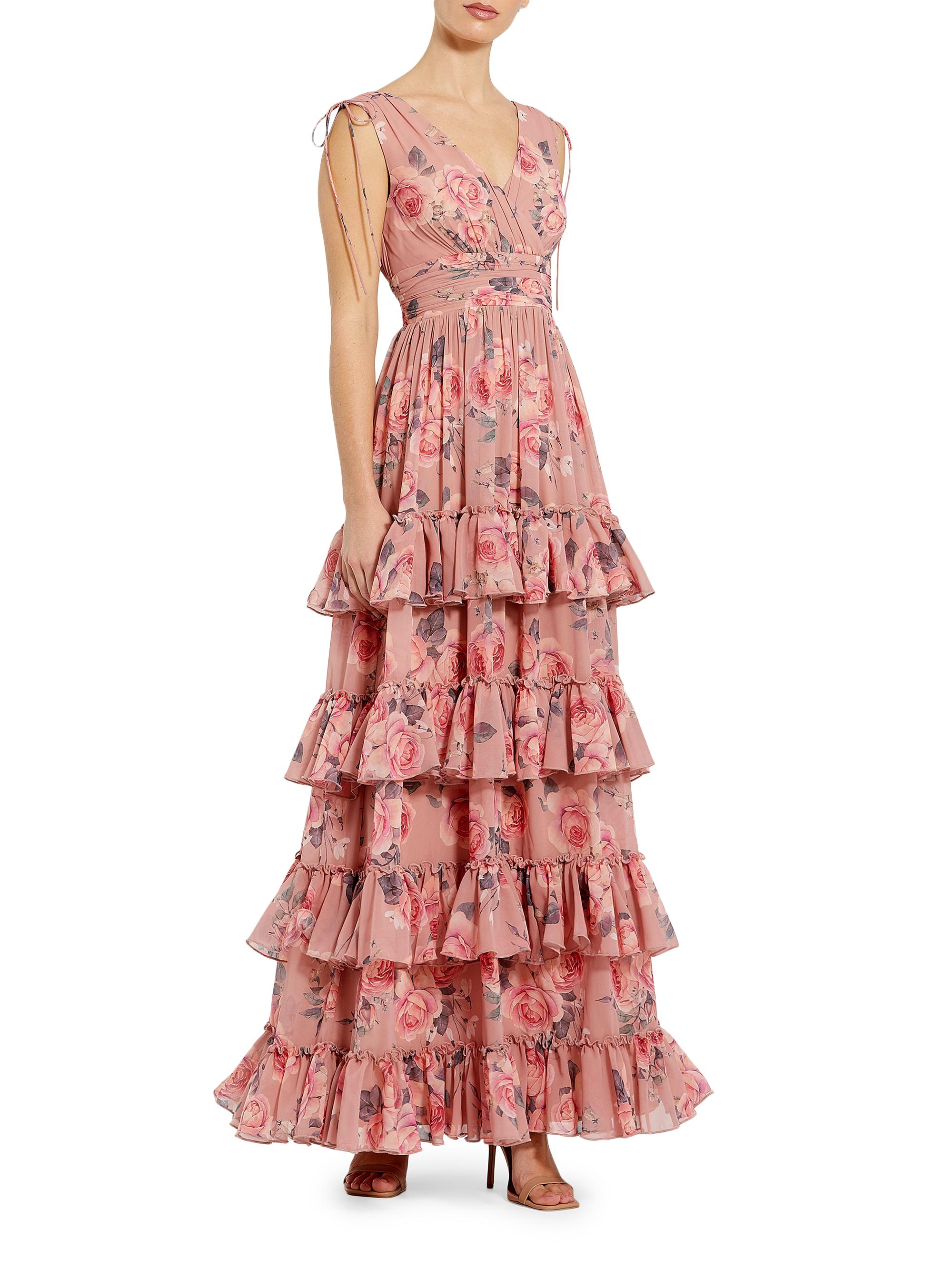 Mac Duggal Women's Floral Chiffon Tiered Gown - Pink Multi