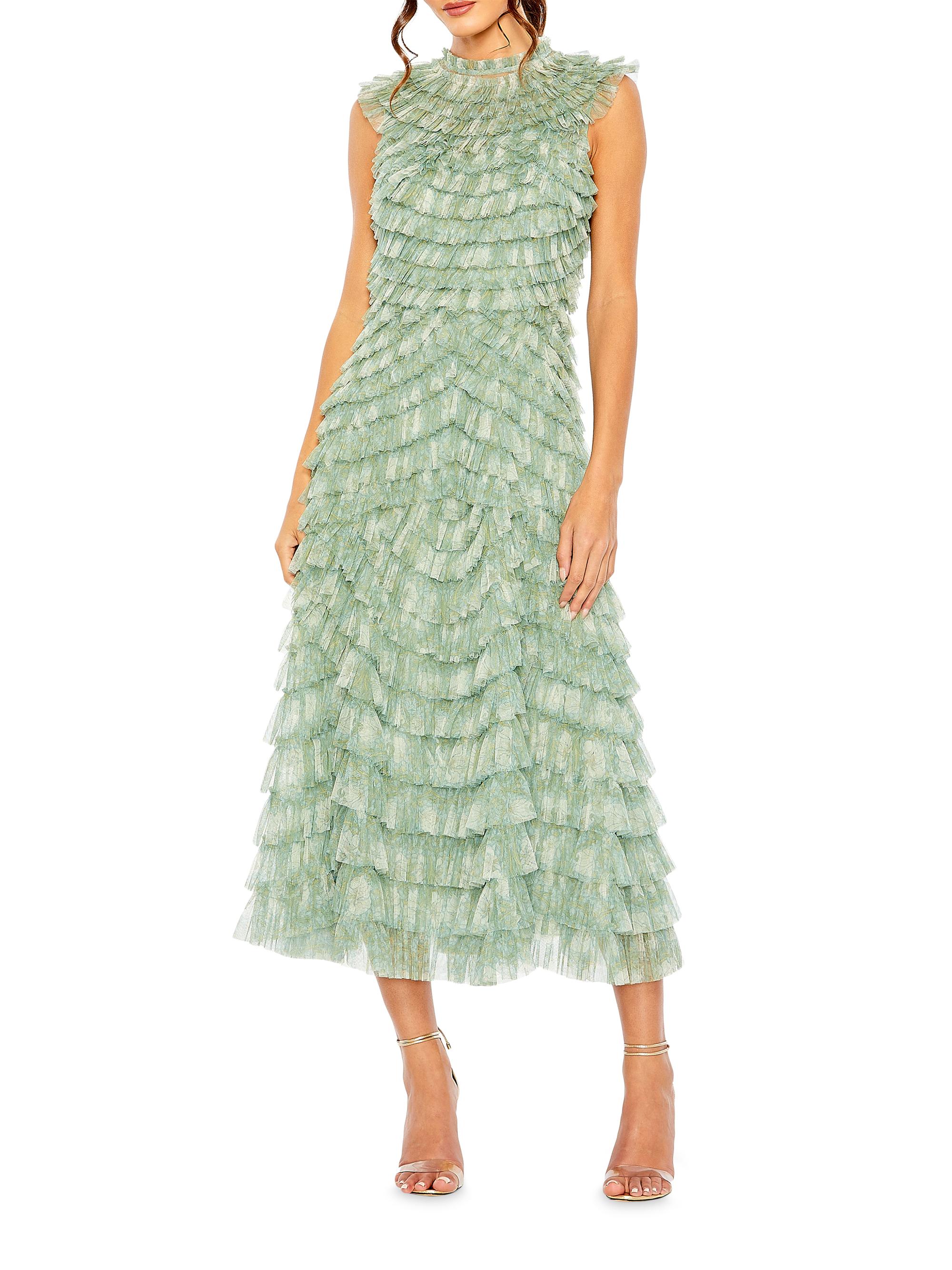 Mac Duggal Women's Micro Ruffle Midi-Dress - Green Multi