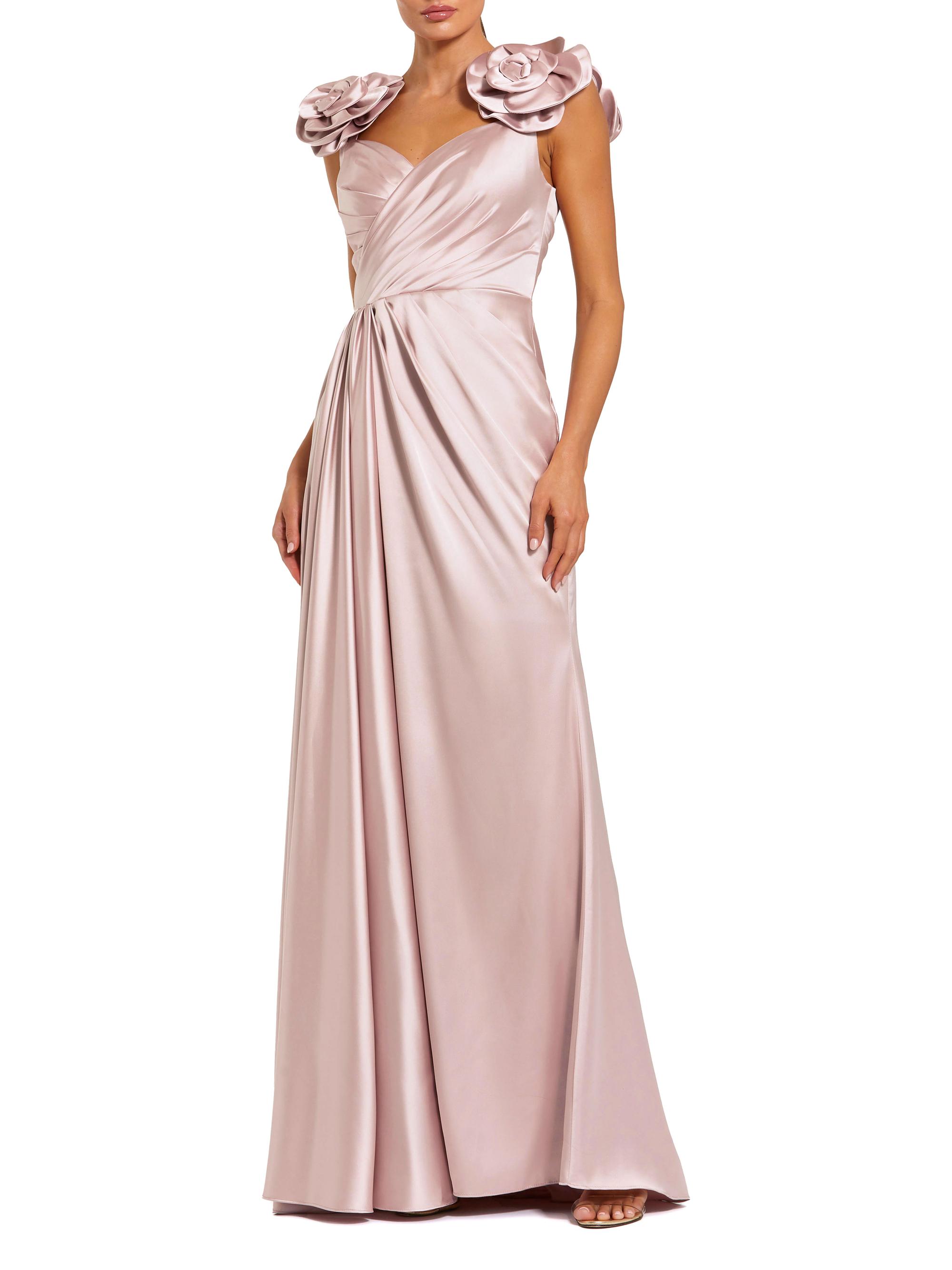 Mac Duggal Women's Rosette-Appliqué Satin Wrap-Style A-Line Gown - Rose