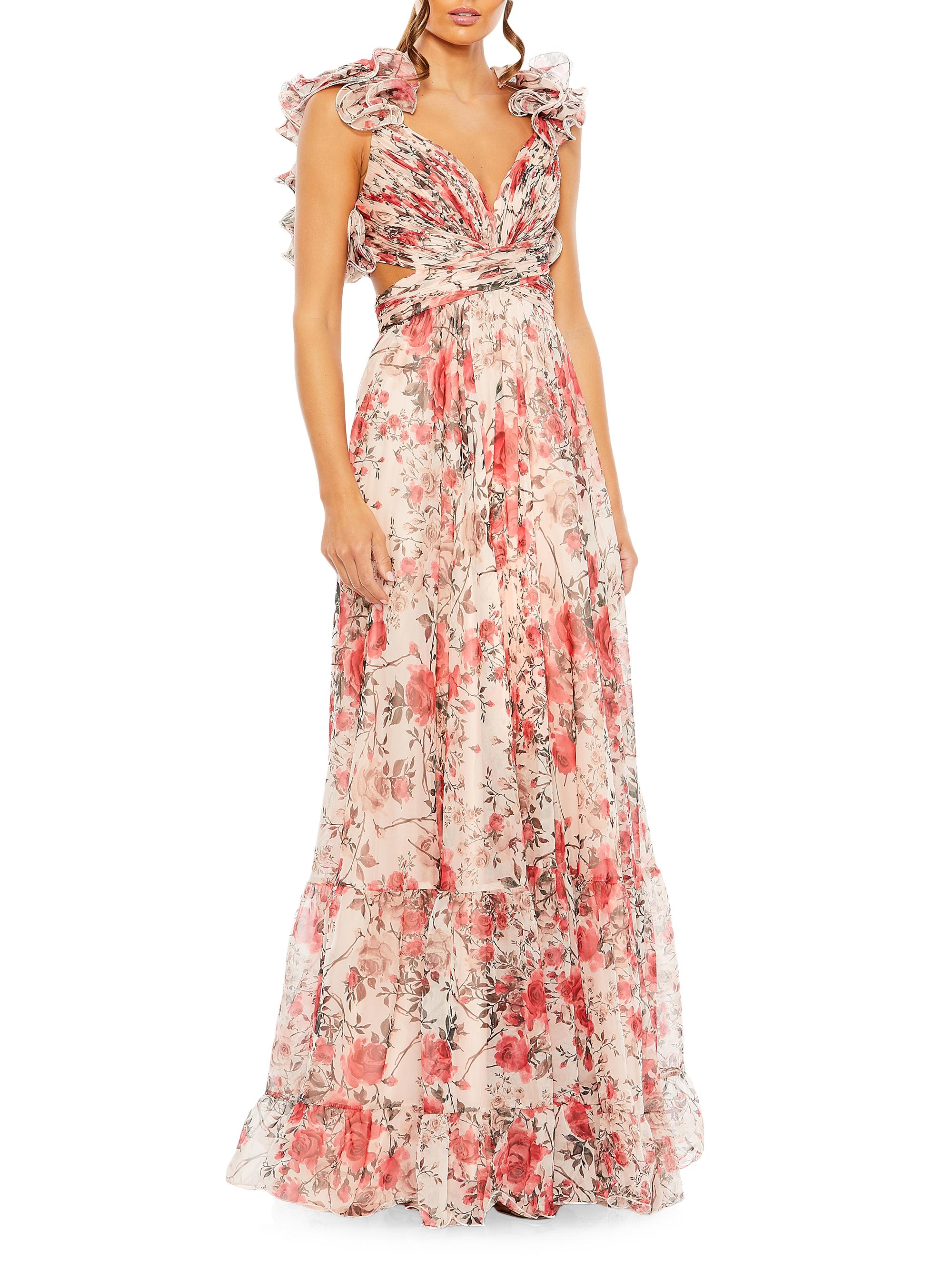 Mac Duggal Women's Floral Chiffon Laced A-Line Gown - Rose Multi