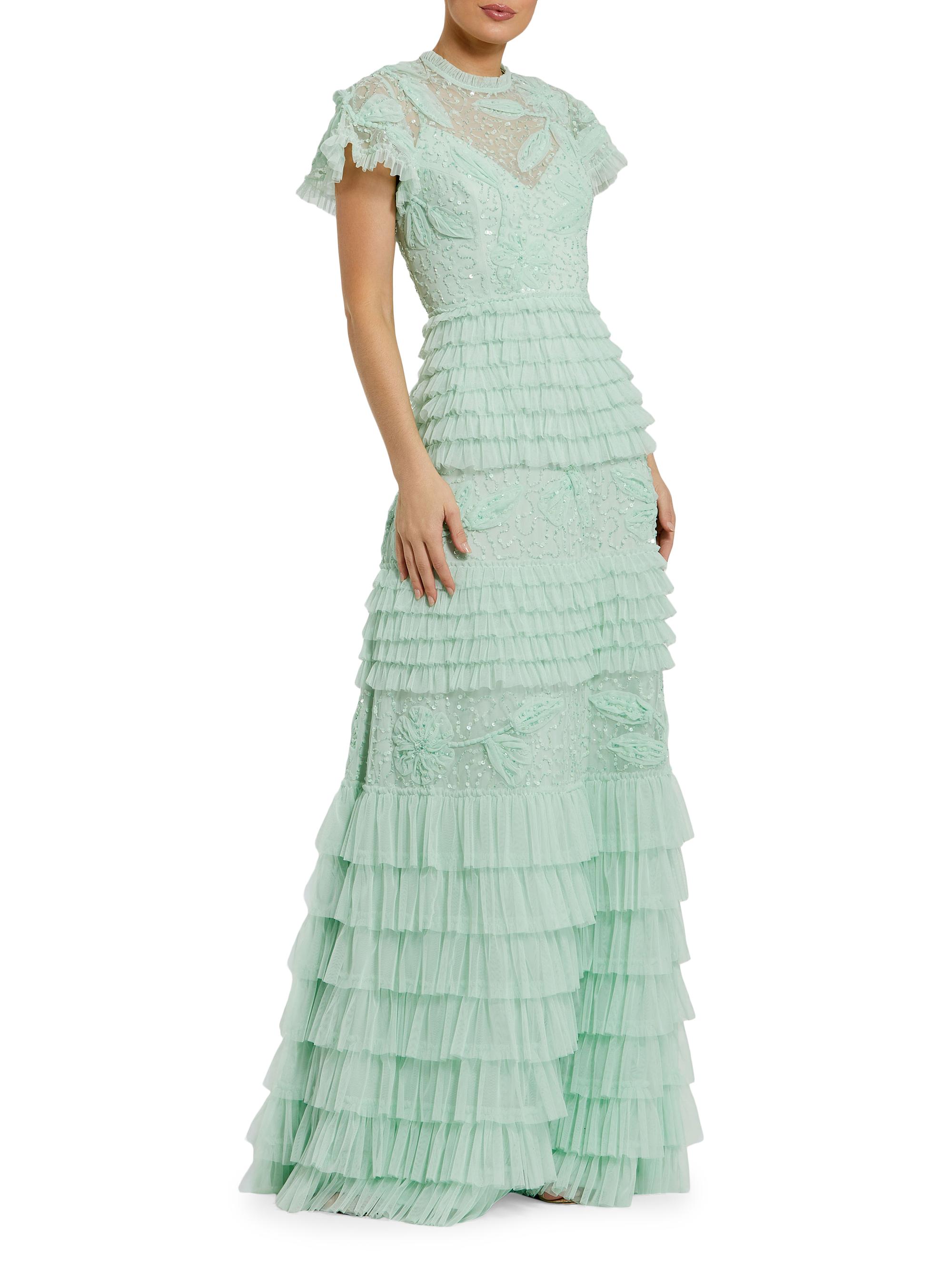 Mac Duggal Women's Sequin-Embellished Micro-Ruffle A-Line Gown - Sage