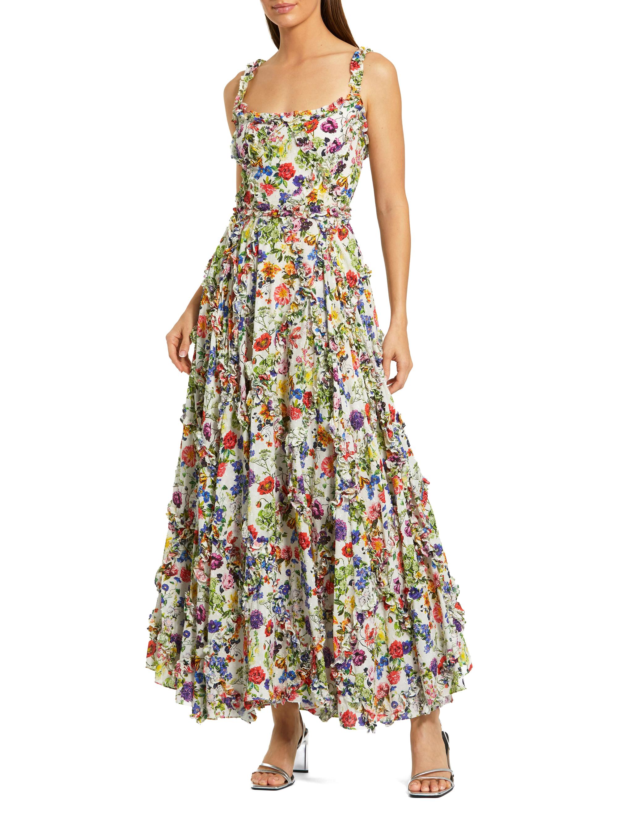 Mac Duggal Women's Ruffle Floral Sweetheart Maxi Dress - White Multi