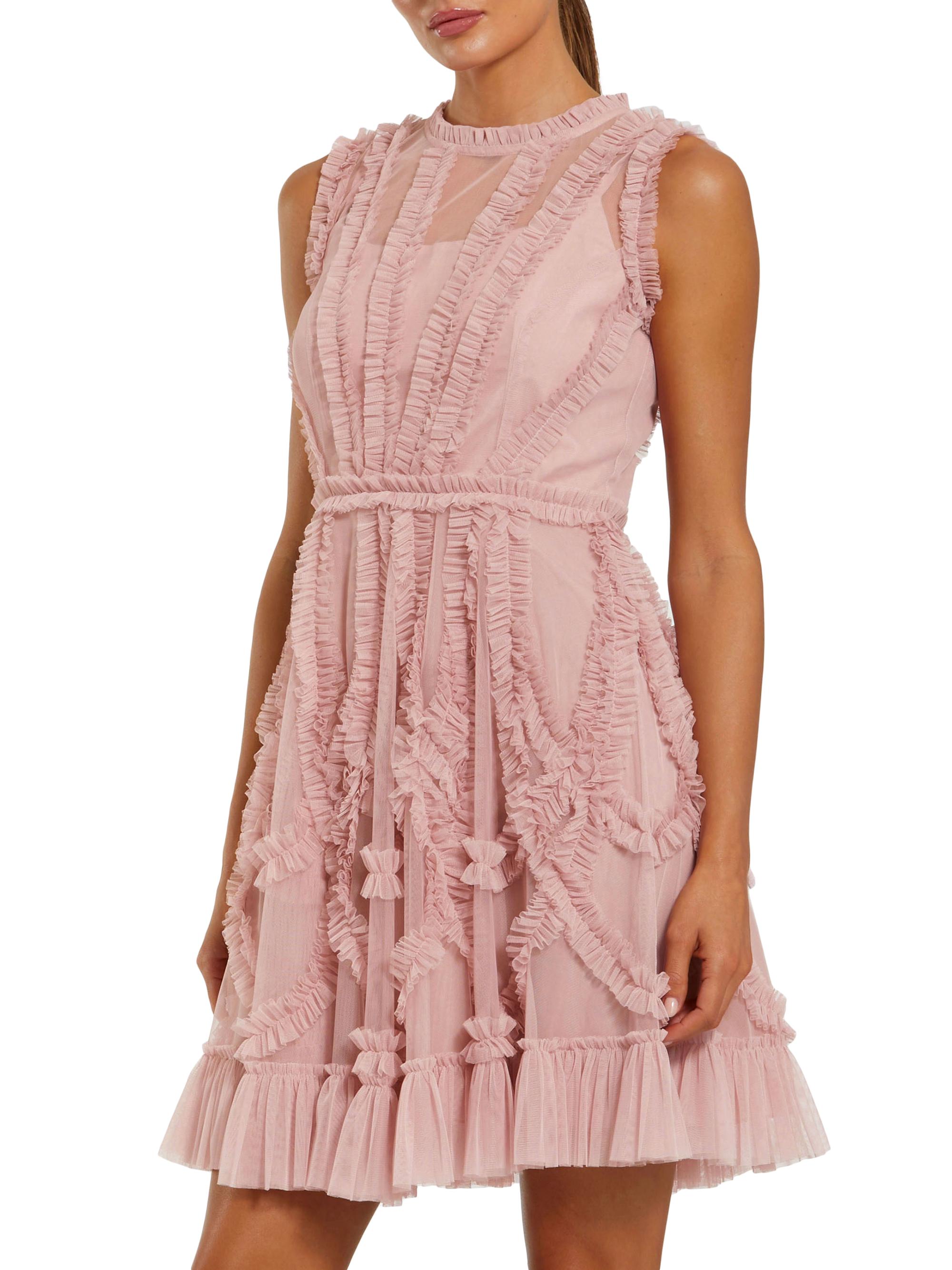 Mac Duggal Women's Mesh Dotted Micro Ruffled Minidress - Rose