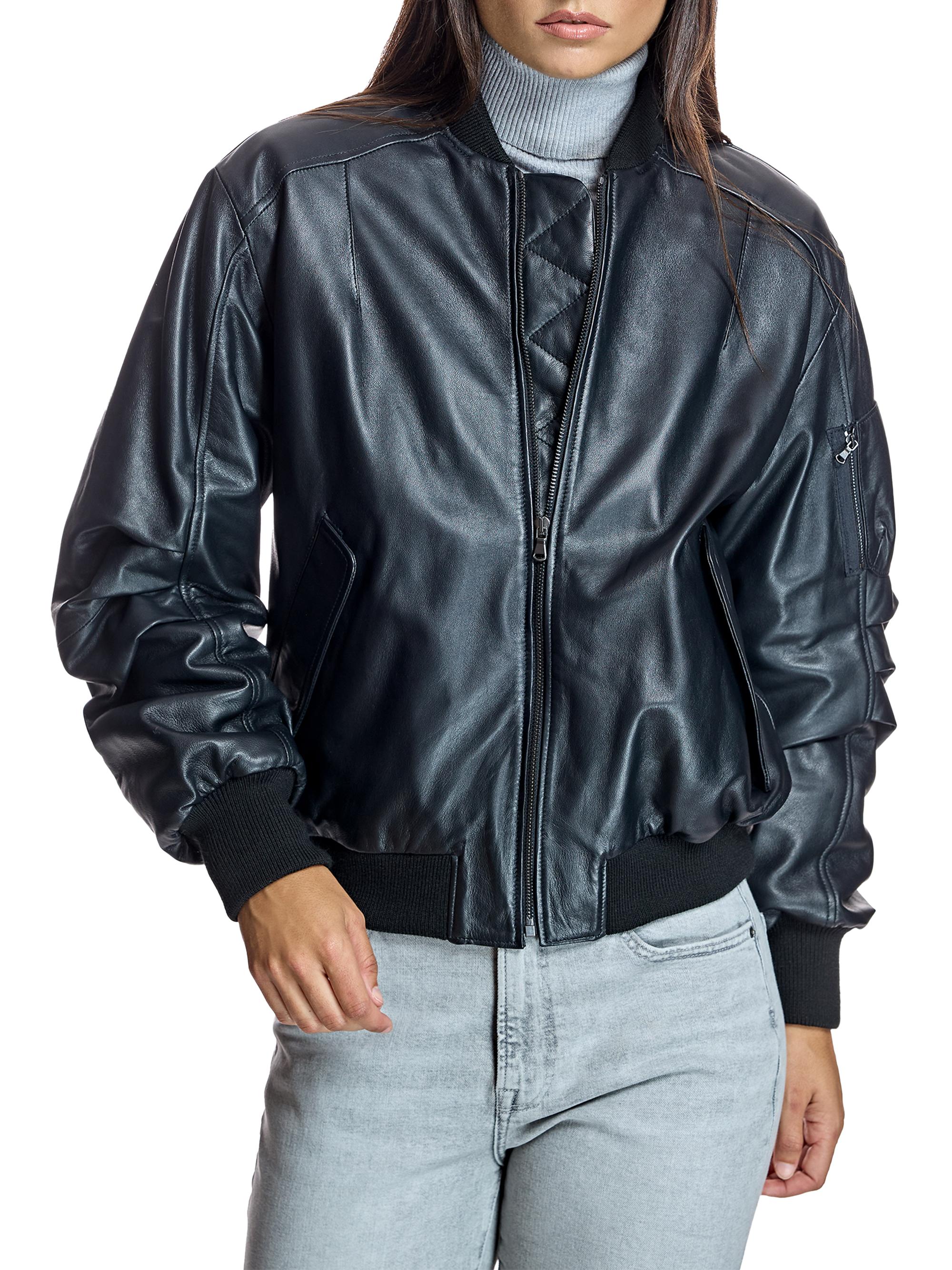 Maximilian Women's  Oversized Leather Bomber - Black