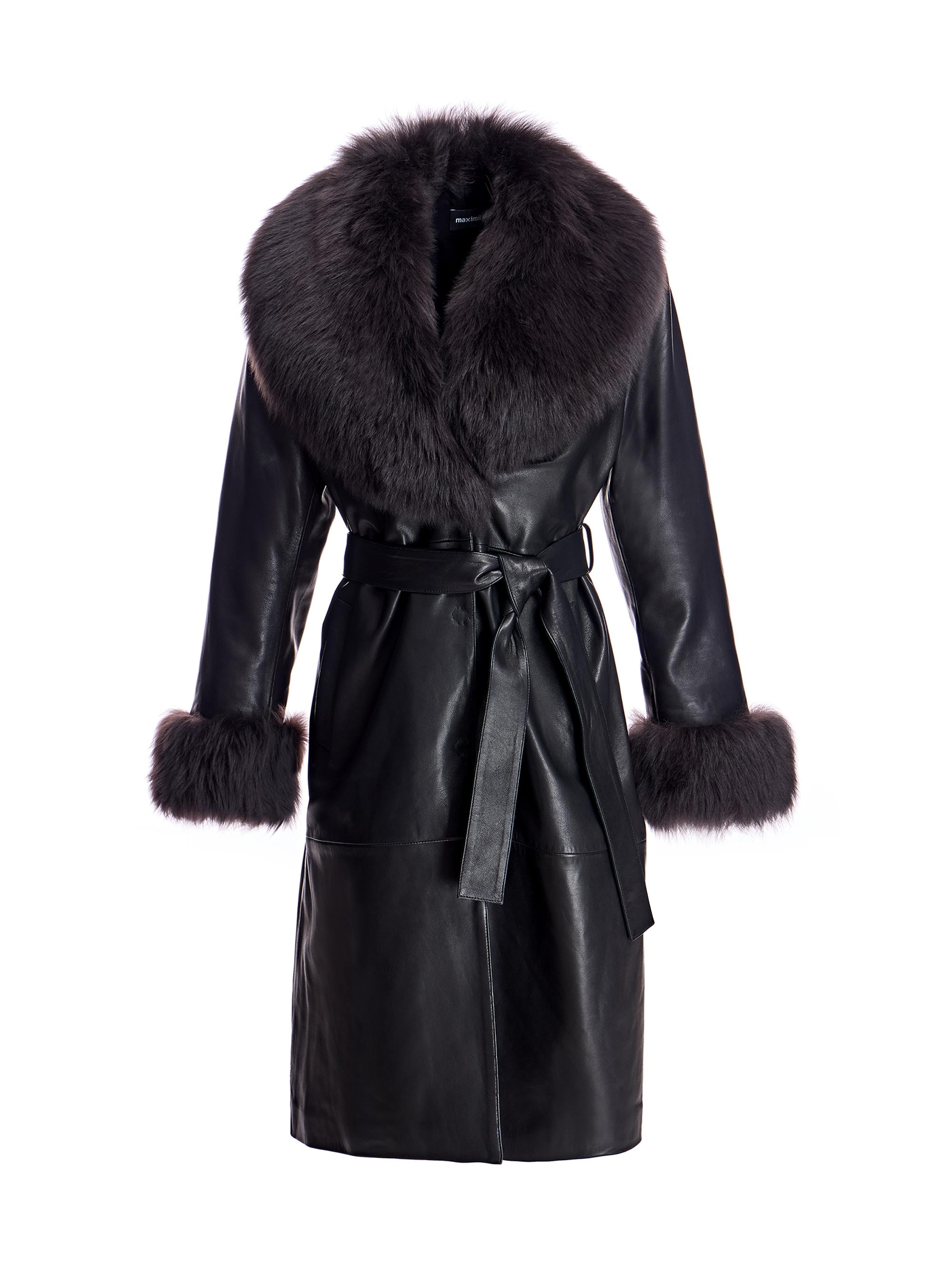 Maximilian Women's  Leather Trench Coat - Black Brown