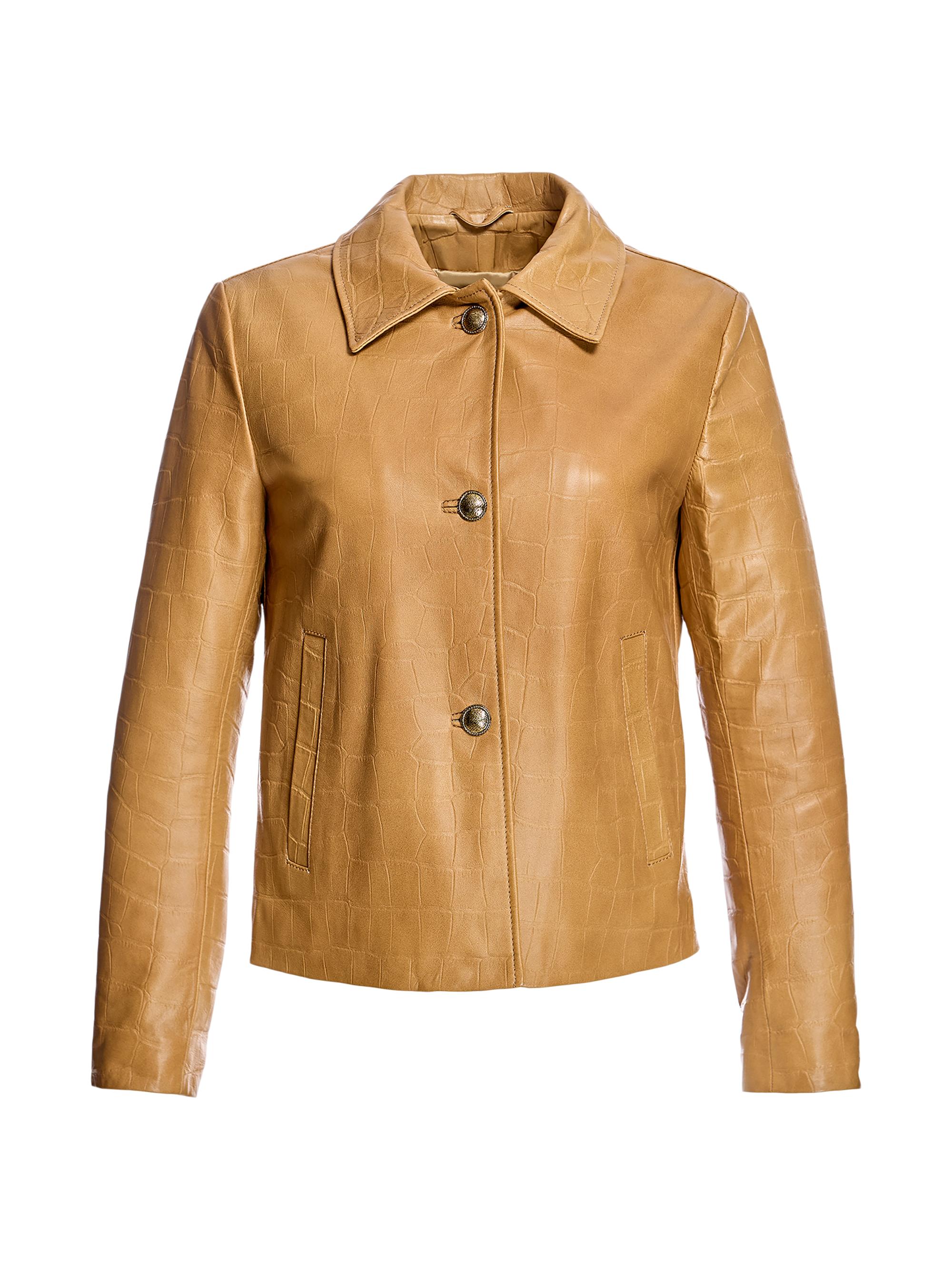 Maximilian Women's  Leather Croc Stamped Jacket - Cognac