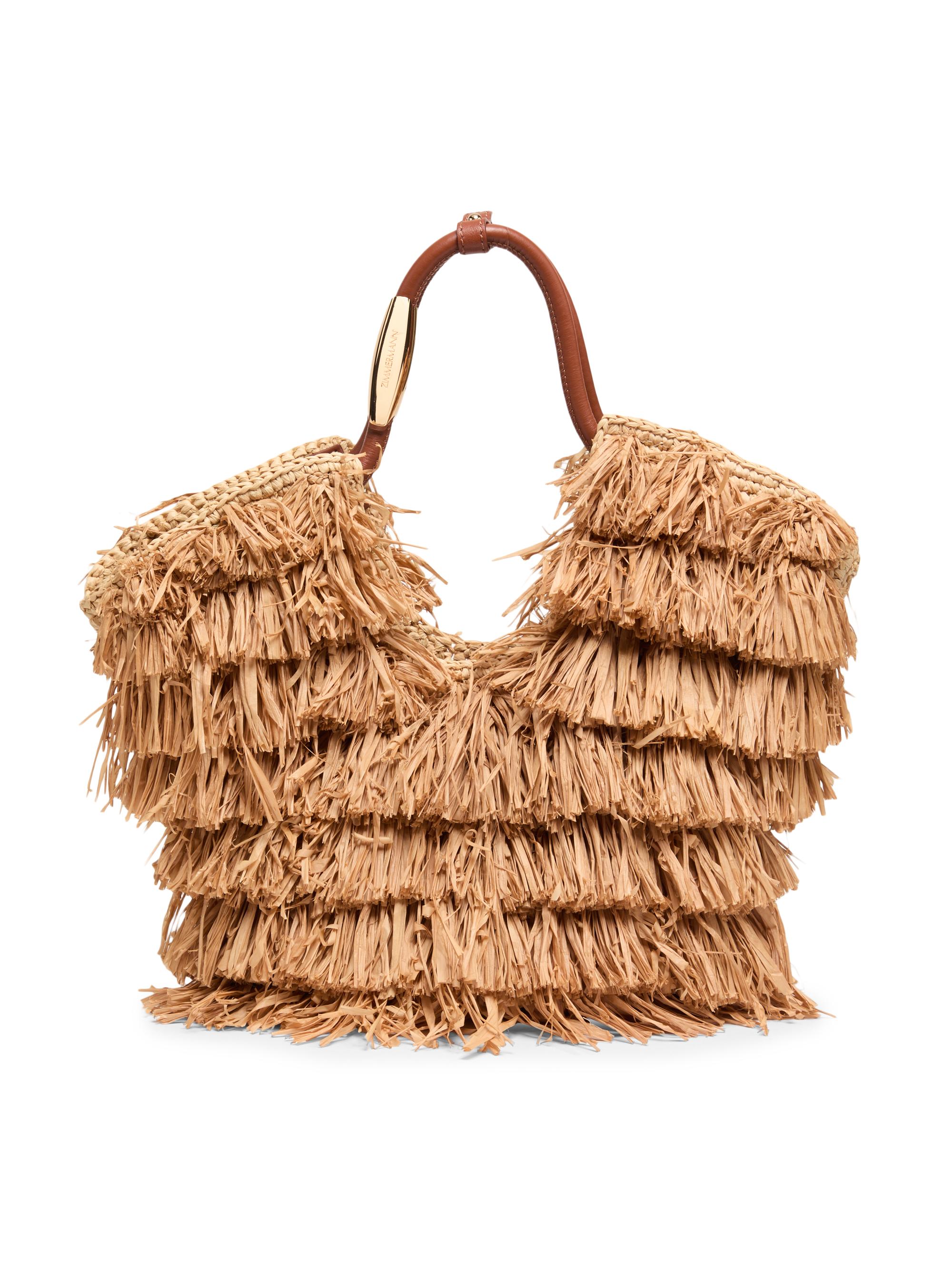 Zimmermann Women's  Goldentime Fringed Raffia Tote Bag - Tan Fringe Stripe