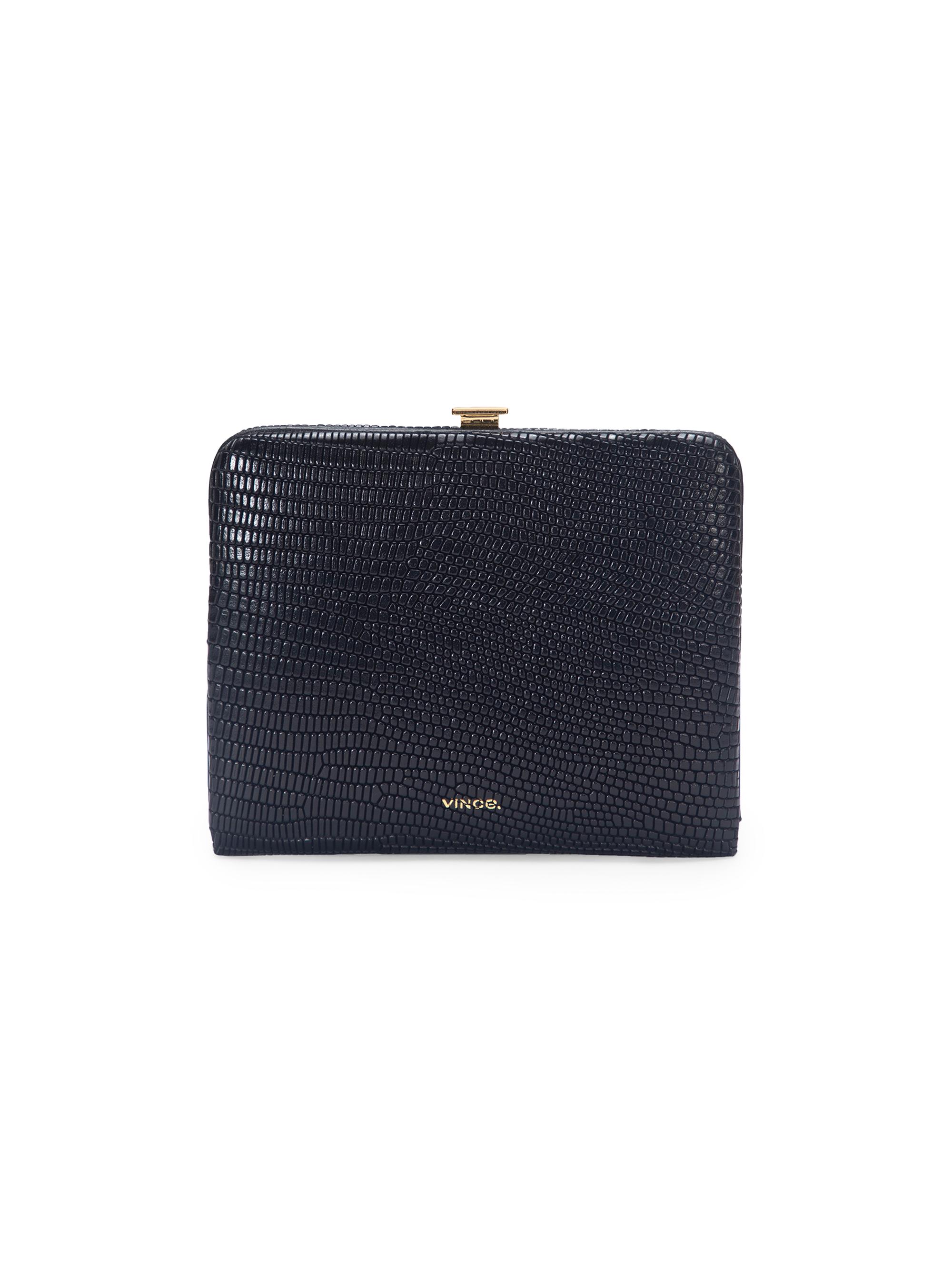 Vince Women's Frame Lizard-Embossed Leather Wallet - Black