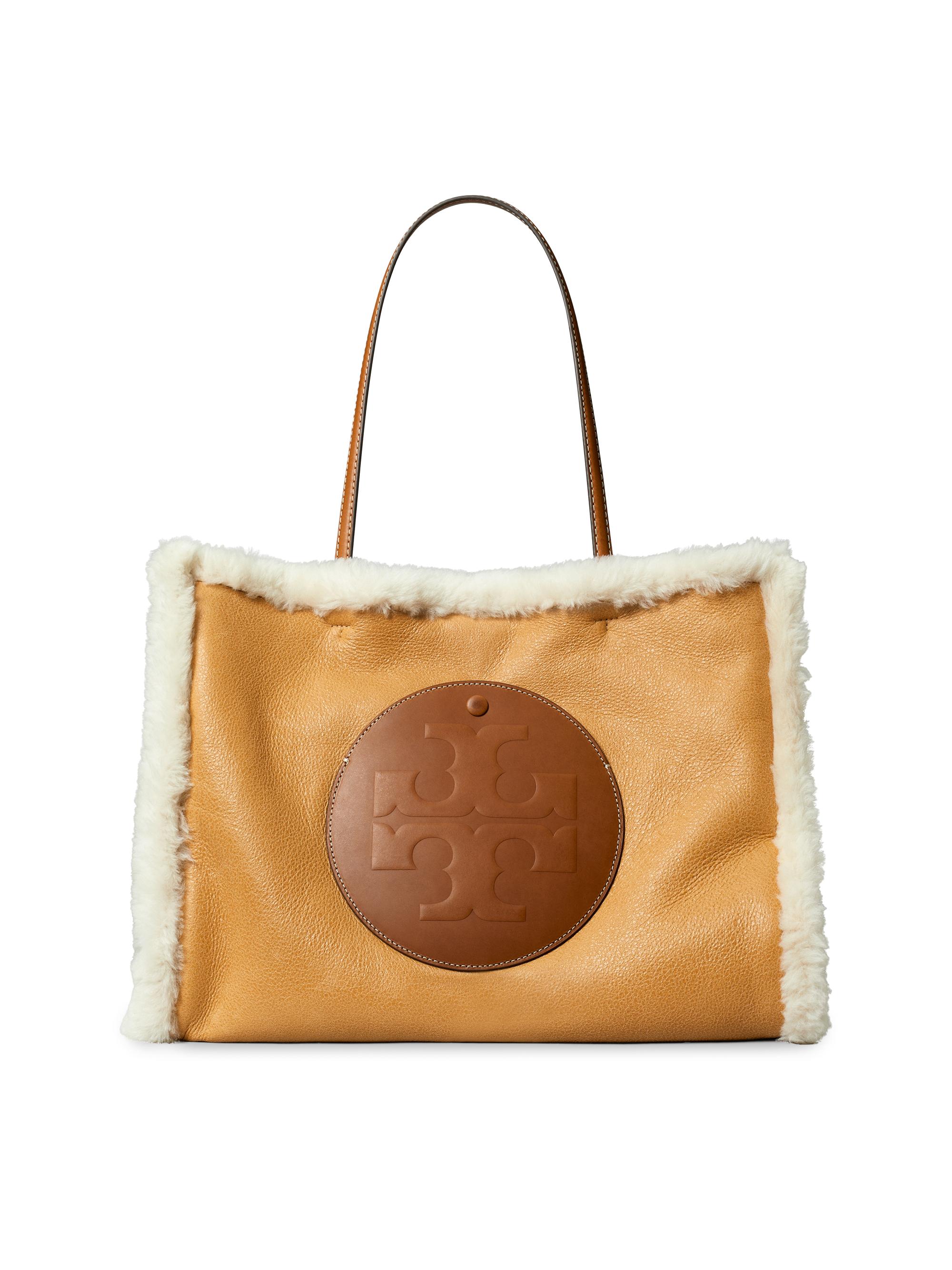 Tory Burch Women's Ella Fur-Trim Leather Tote Bag - Light Natural And Brown