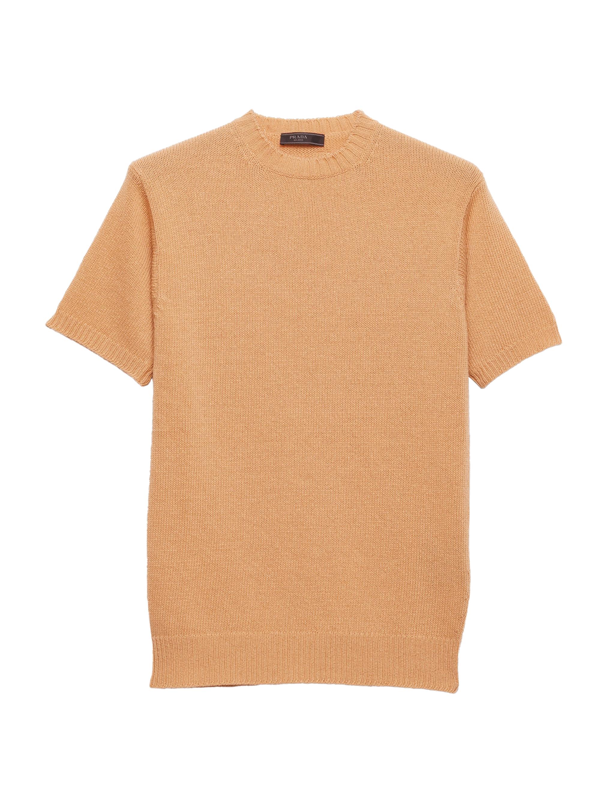 Prada Men's Short-Sleeved Wool and Cashmere Sweater - Beige