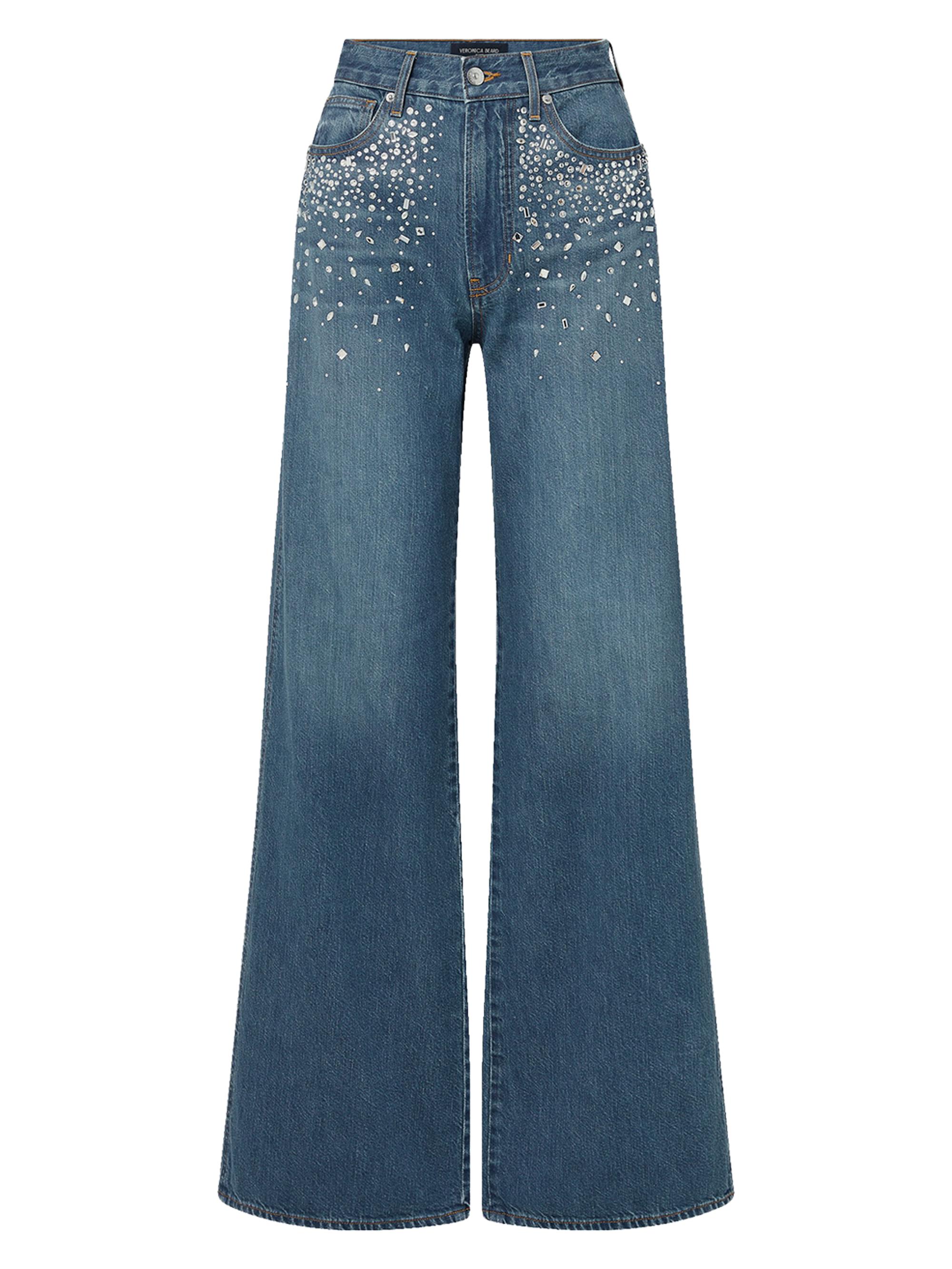 Veronica Beard Women's Kasey Crystal-Embellished Wide-Leg Jeans - Dark Blue