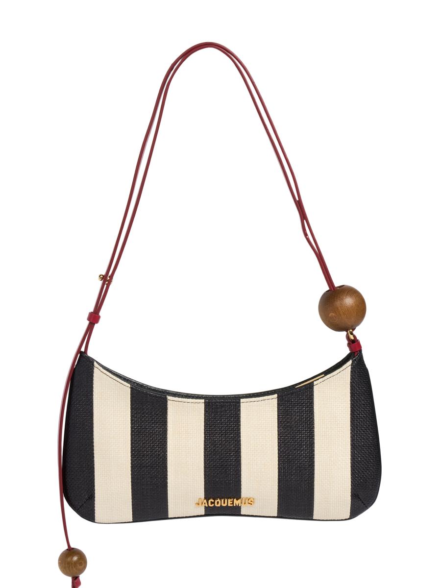 Jacquemus Le Bisou Perle Stripe Woven Raffia Shoulder Bag In Multi