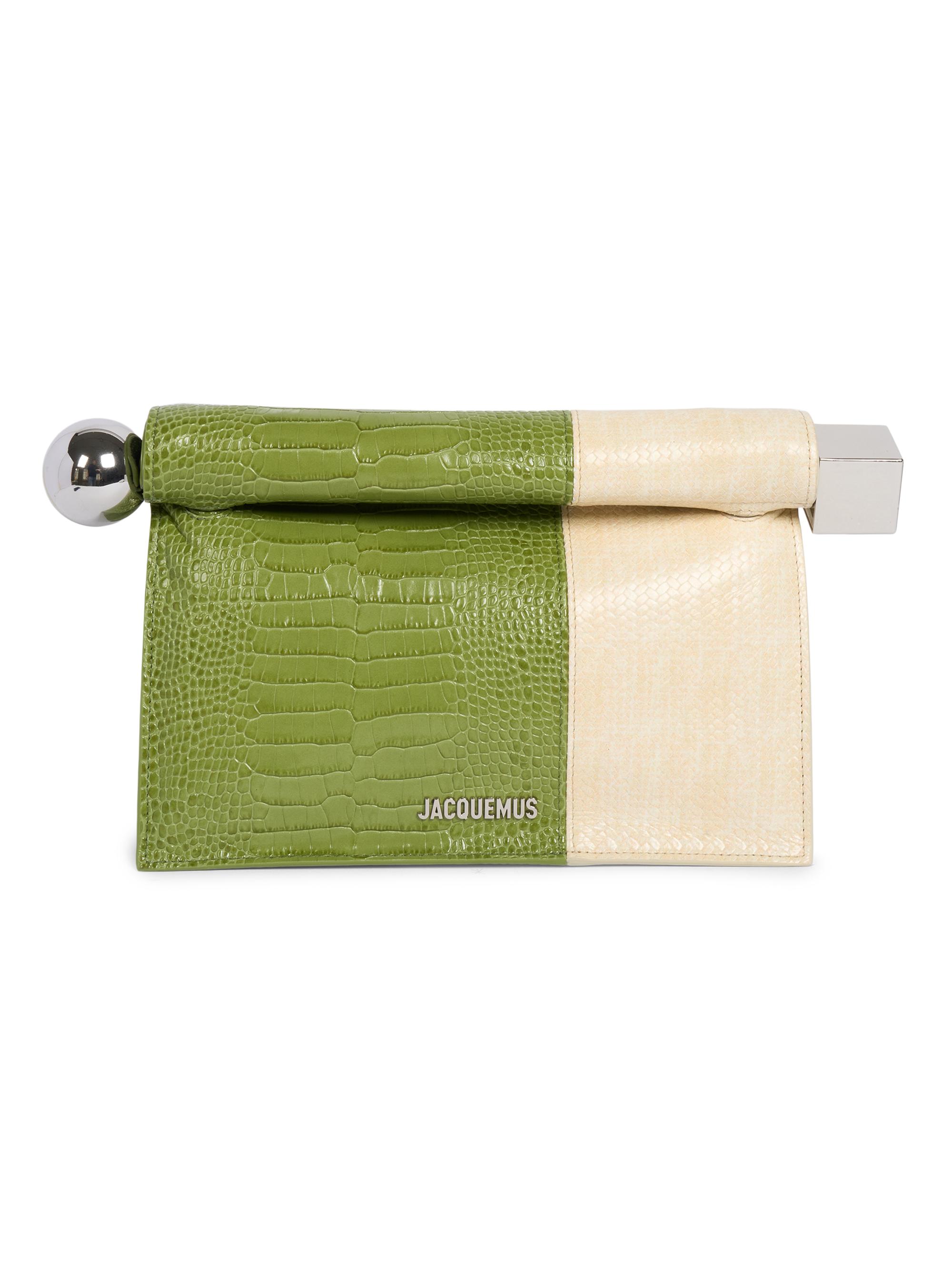 Jacquemus Women's La Pochette Rond Carre Colorblocked Leather Clutch - Green Dusty