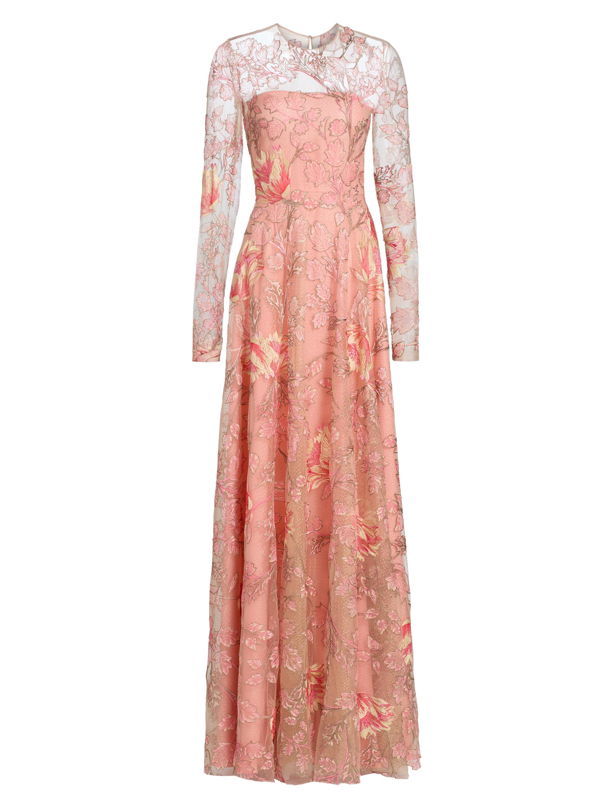 Naeem Khan Women's Floral Illusion Neckline Long-Sleeve Gown - Pink Multi
