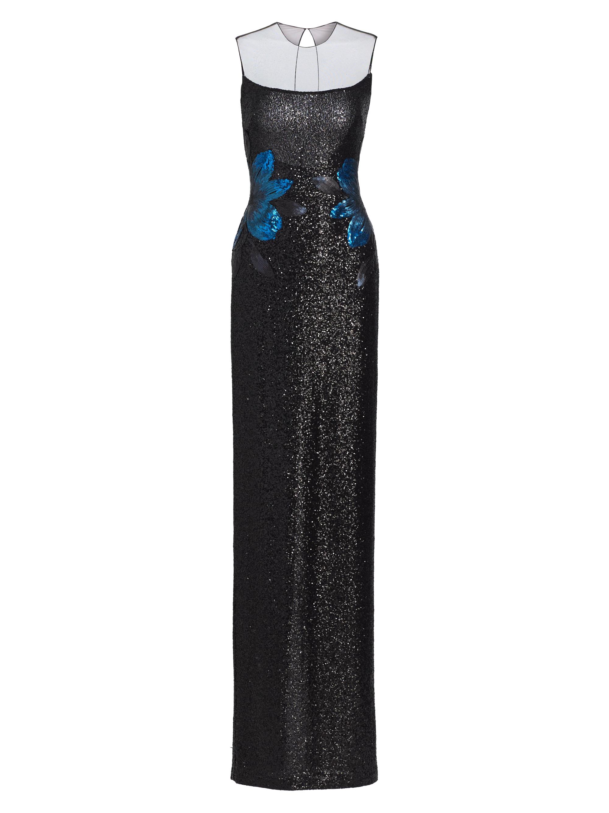 Naeem Khan Women's Floral Appliqué & Sequined Illusion Stretch Column Gown - Black Navy