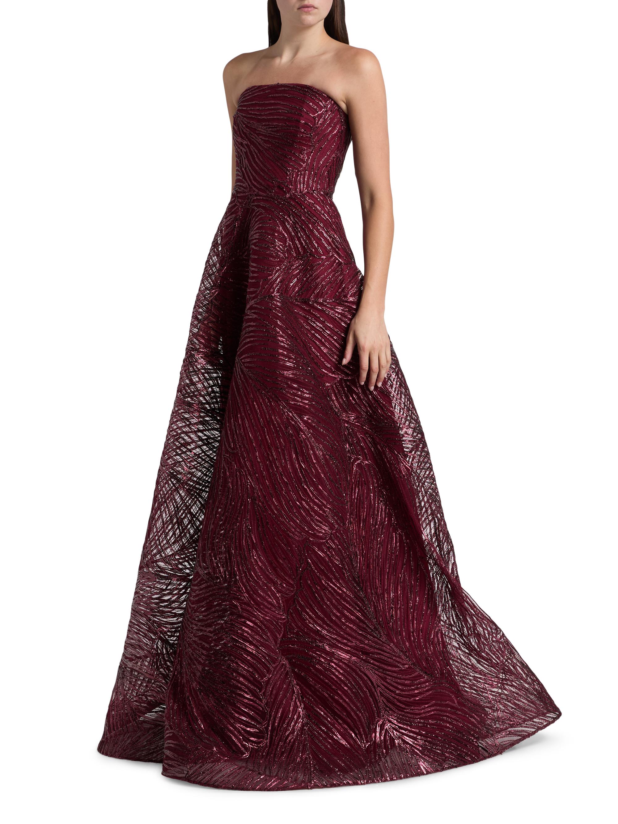 naeem khan beaded dress FLORAL BEADED BOATNECK FIT-AND-FLARE GOWN