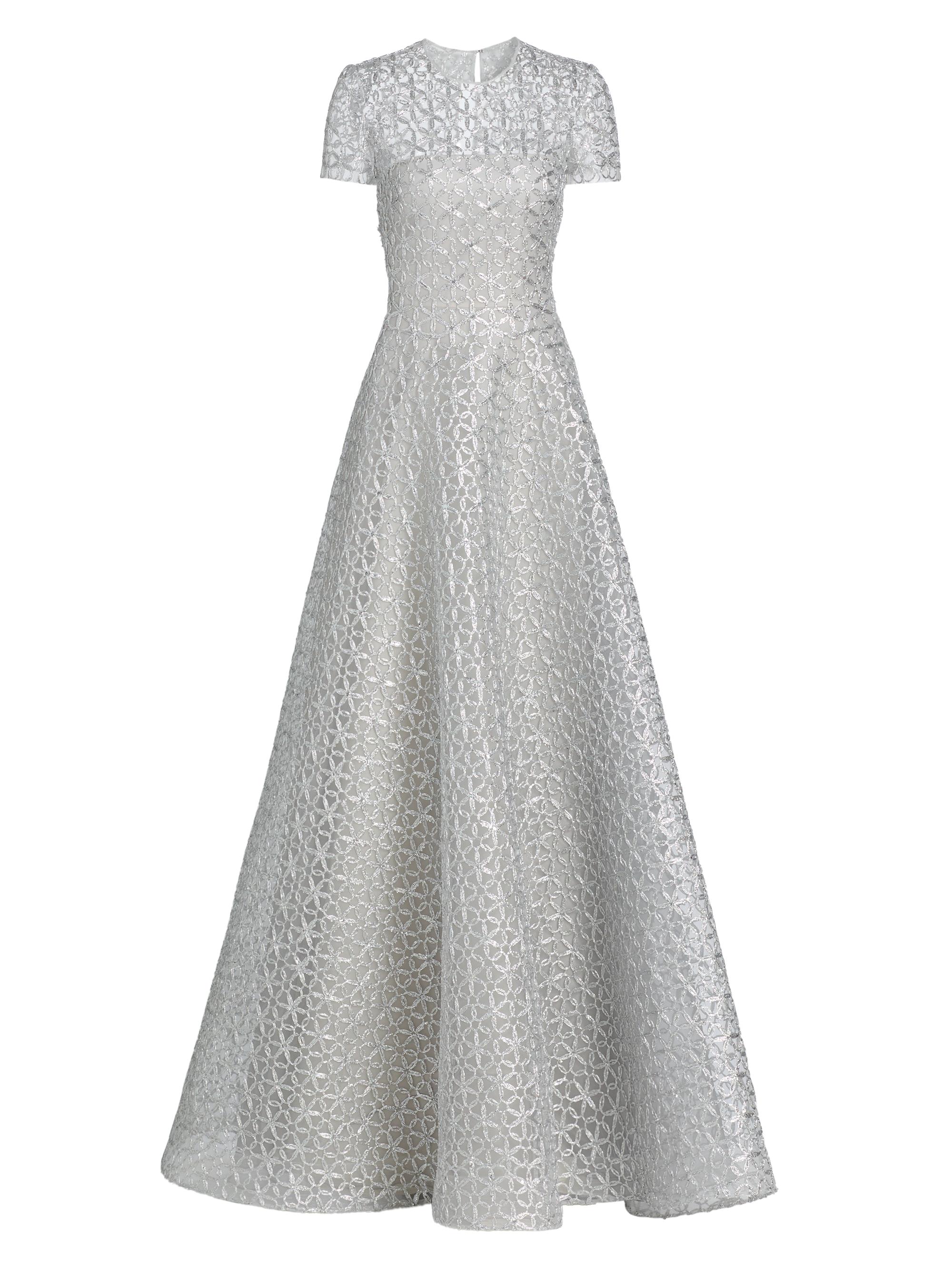 Naeem Khan Metallic Floral Embroidered Short-Sleeve Gown | Saks Fifth Avenue