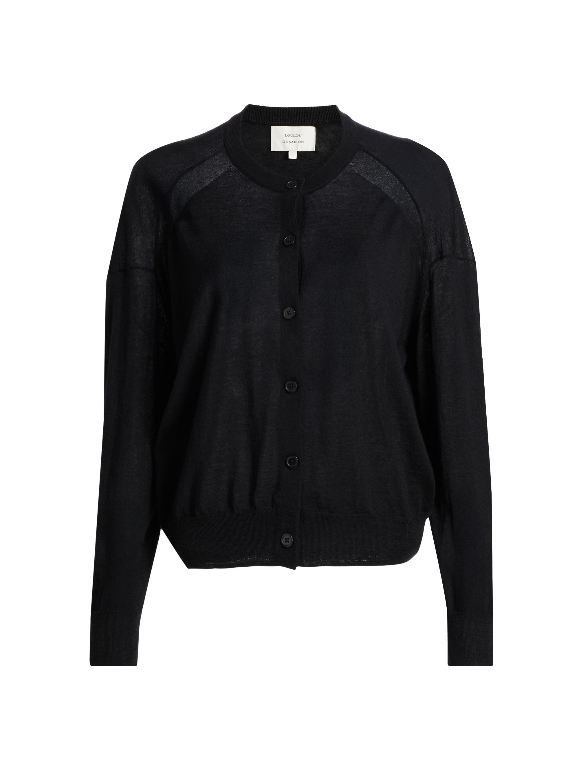 Loulou de Saison Women's Kita Fine Crewneck Cardigan - Black