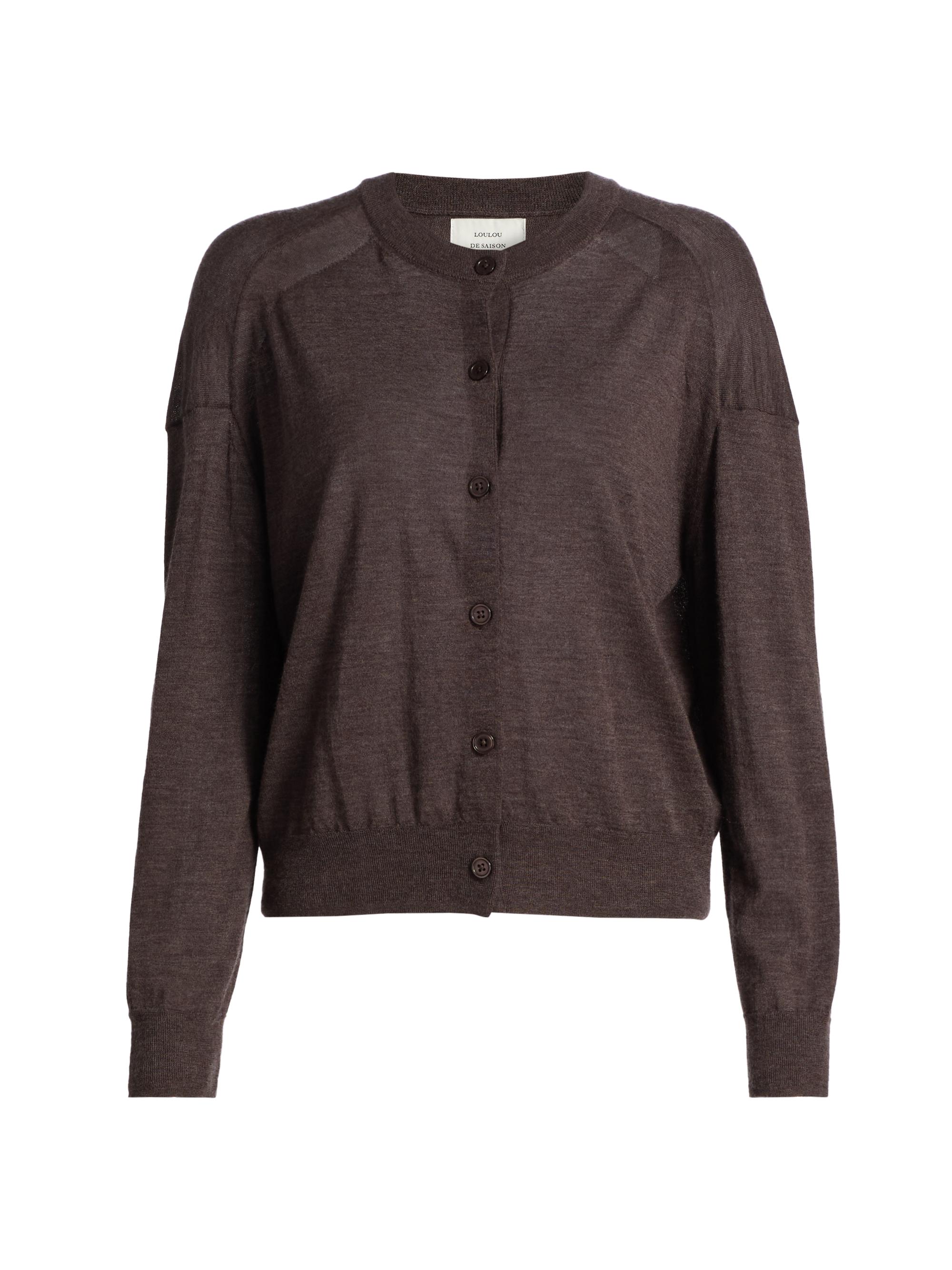 Loulou de Saison Women's Kita Fine Crewneck Cardigan - Brown Melange