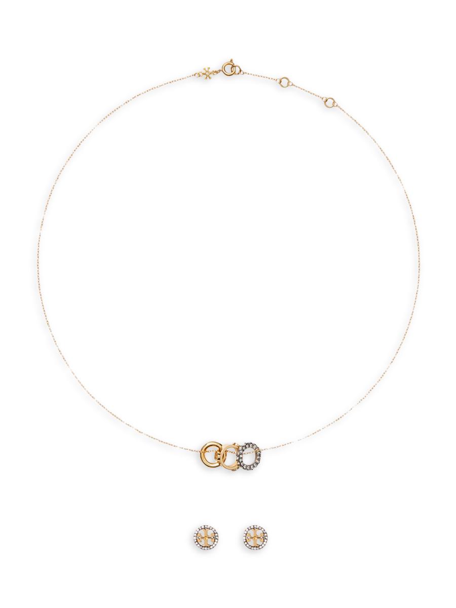 Tory Burch Miller Icon Goldtone & Crystal Pavé Necklace & Earring Set ...