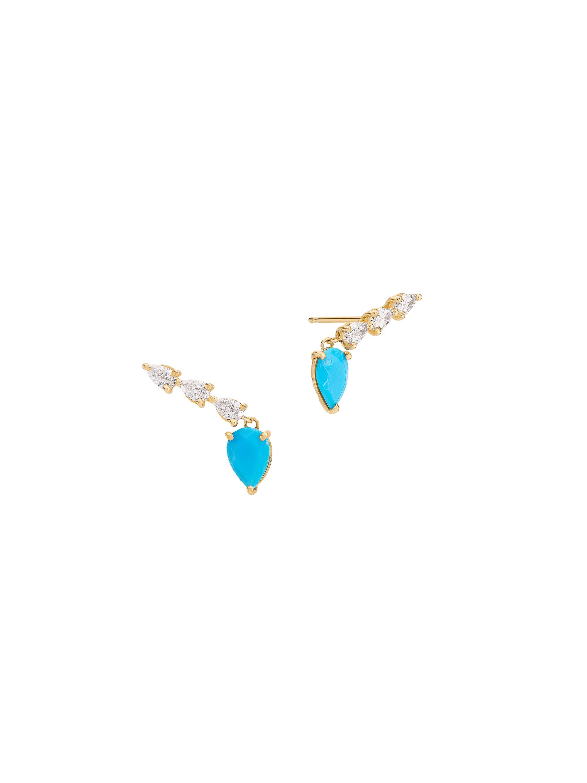 Lana Women's 14K Yellow Gold, 1.50 TCW Diamond & Turquoise Ear Climbers - Yellow Gold