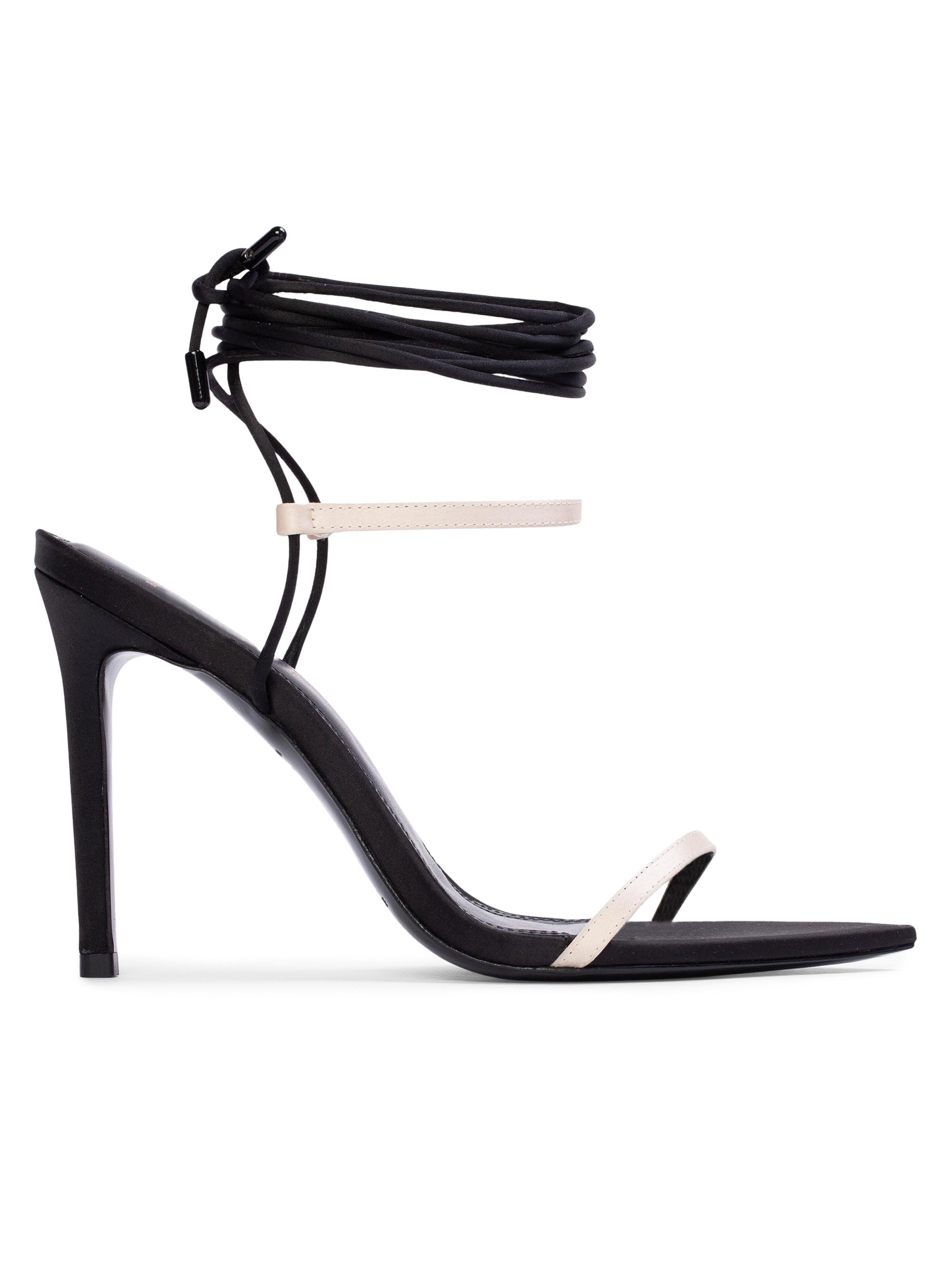 Black Suede Studio Women's Lauren 100MM Strappy Sandals - Black Champagne Satin