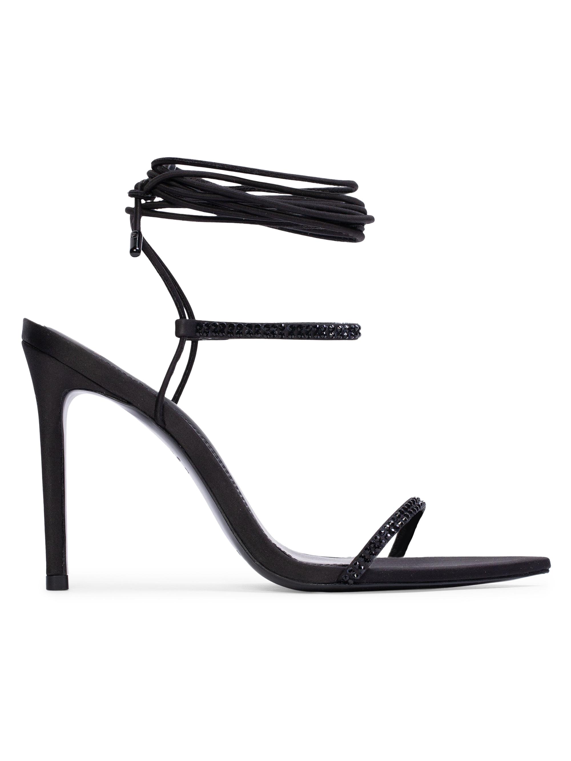 Black Suede Studio Women's Lauren 100MM Strappy Sandals - Black Satin Embellished