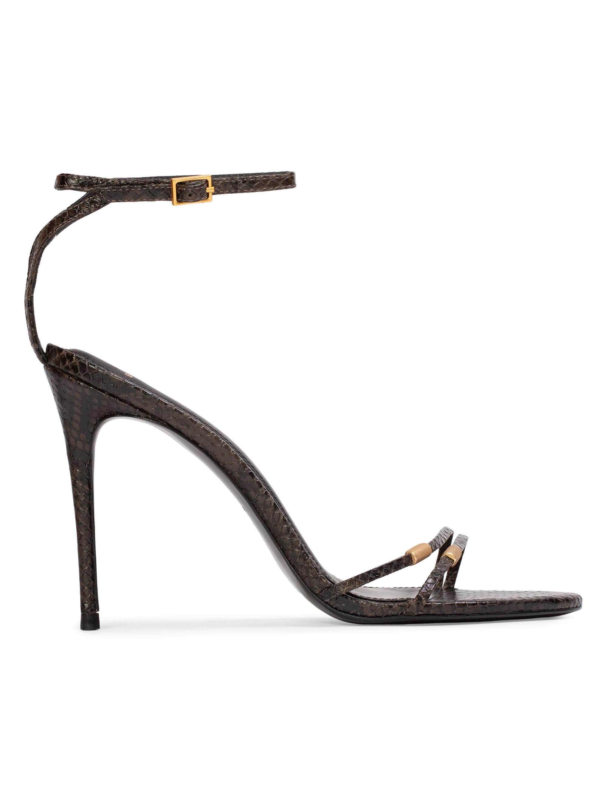 Black Suede Studio Women's Britanny 100MM Strappy Snake Sandals - Brown Snake Leather