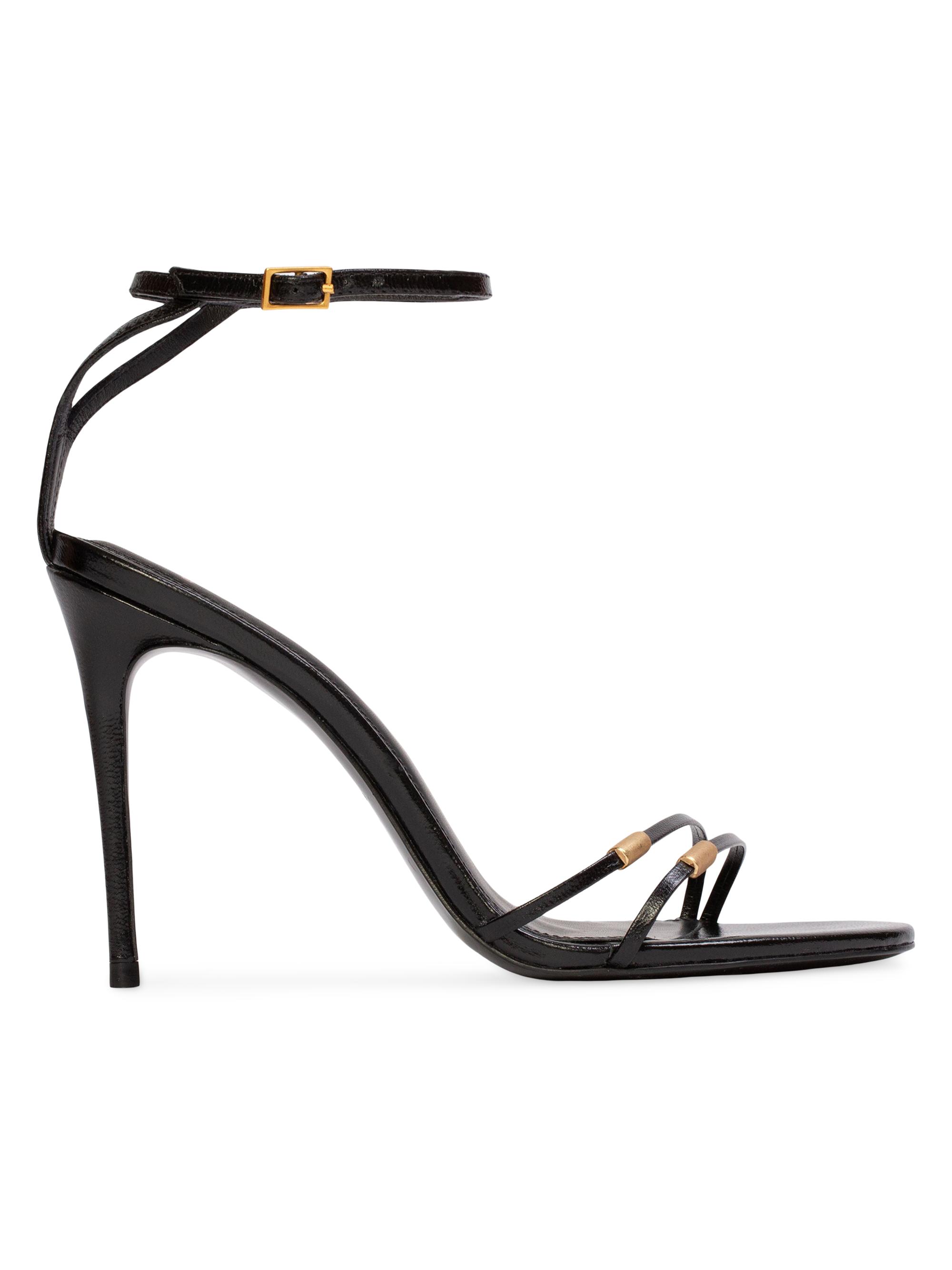 Black Suede Studio Women's Britanny 100MM Strappy Sandals - Black Leather