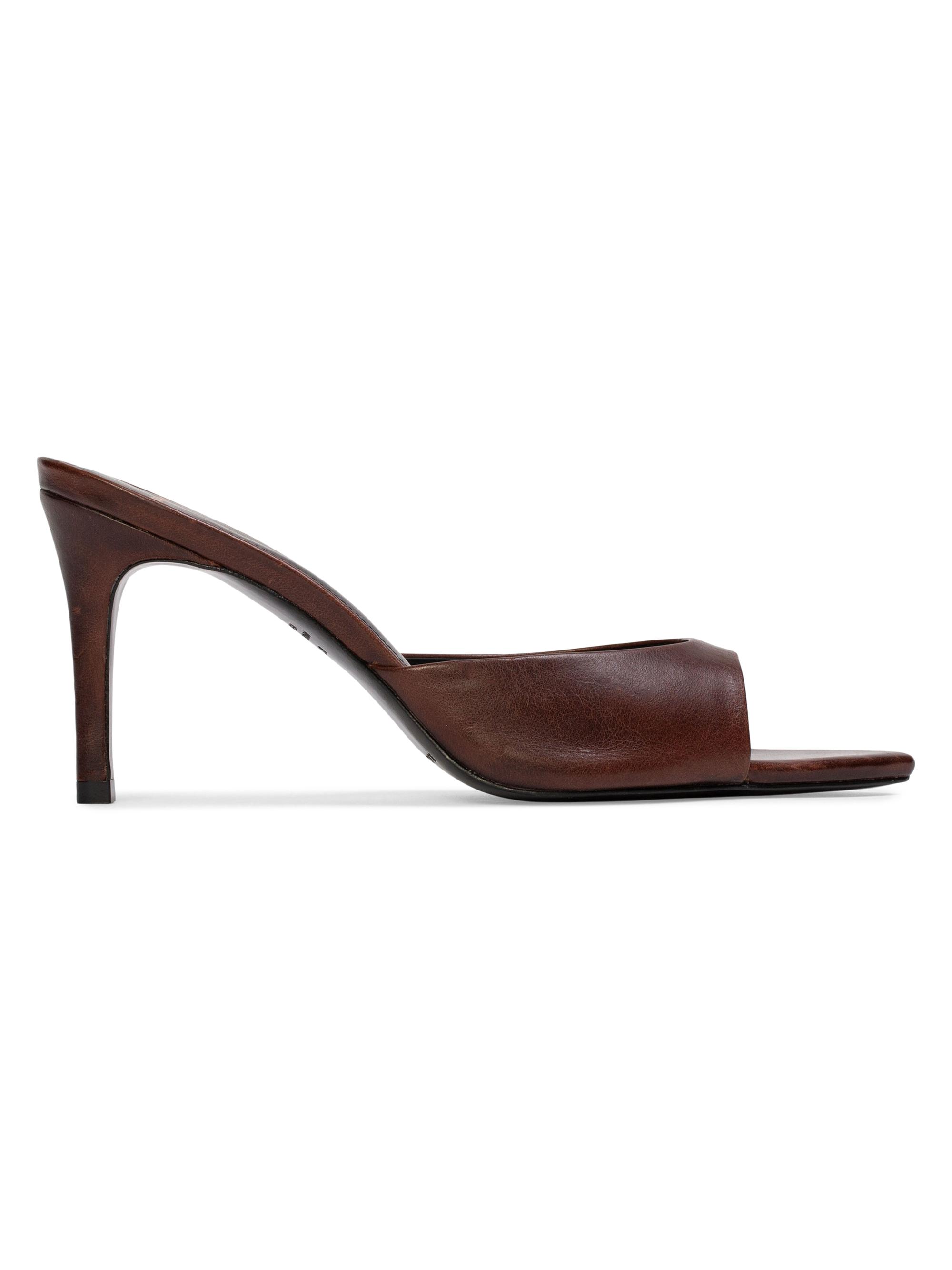 Black Suede Studio Women's Brea 80MM Distressed Leather Heels - Cappuccino Distressed Leather