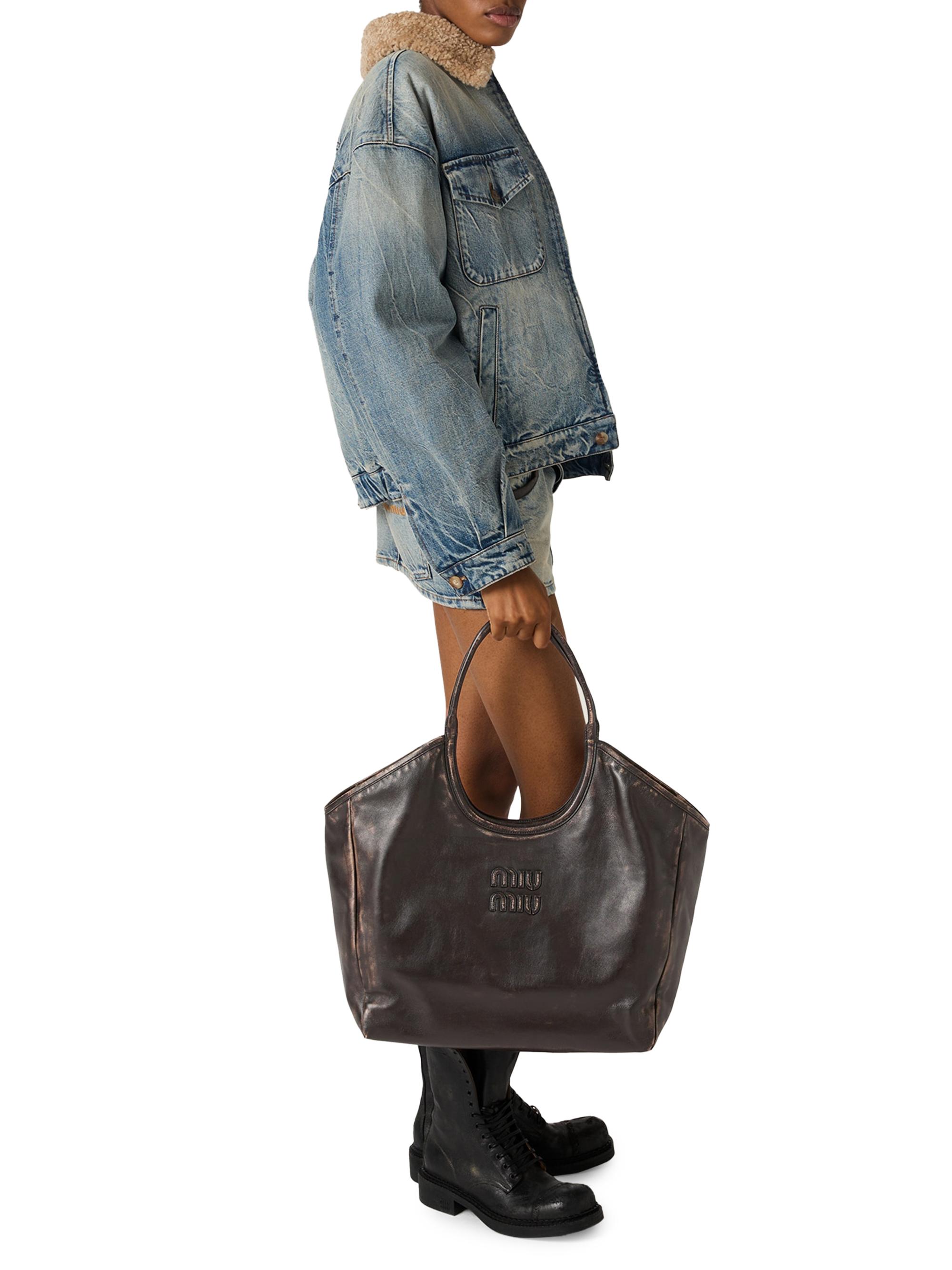 MIUMIU IVY レザーロゴ デニムトートバッグ Miu Miu Ivy Denim Bag in Blue | Lyst