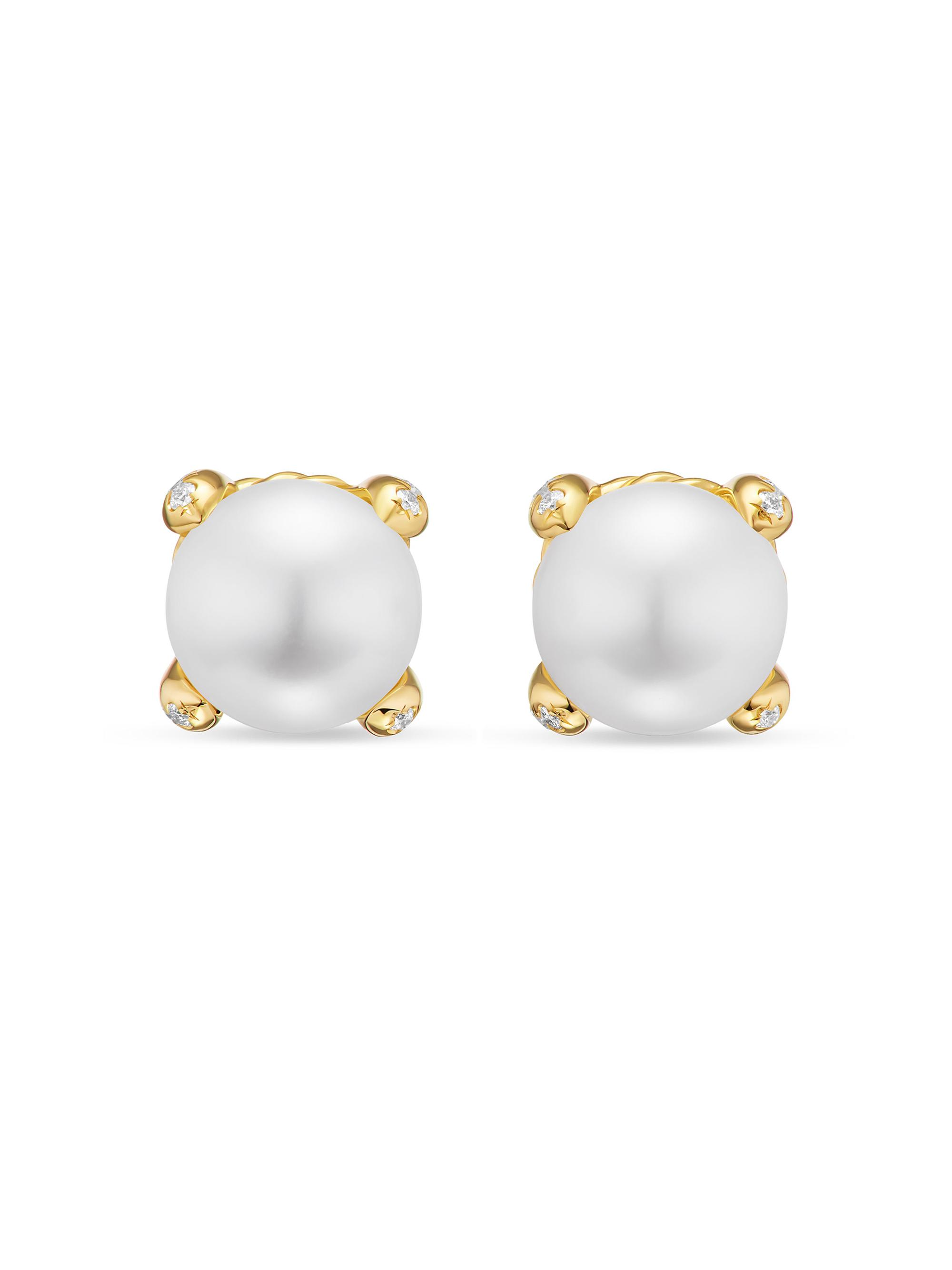 David Yurman Women's Pearl Classics Stud Earrings in 18K Yellow Gold and Diamonds, 6.5MM - Pearl