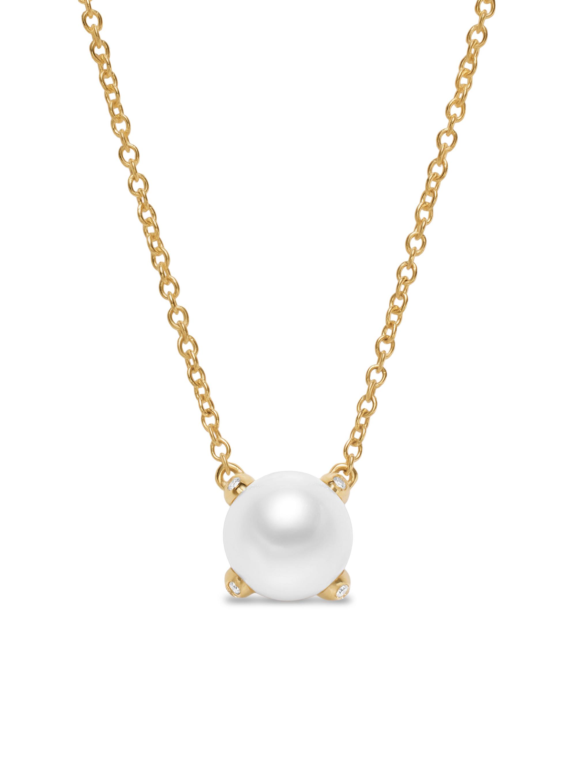 David Yurman Women's Pearl Classics Necklace in K Yellow Gold with Diamonds - Pearl