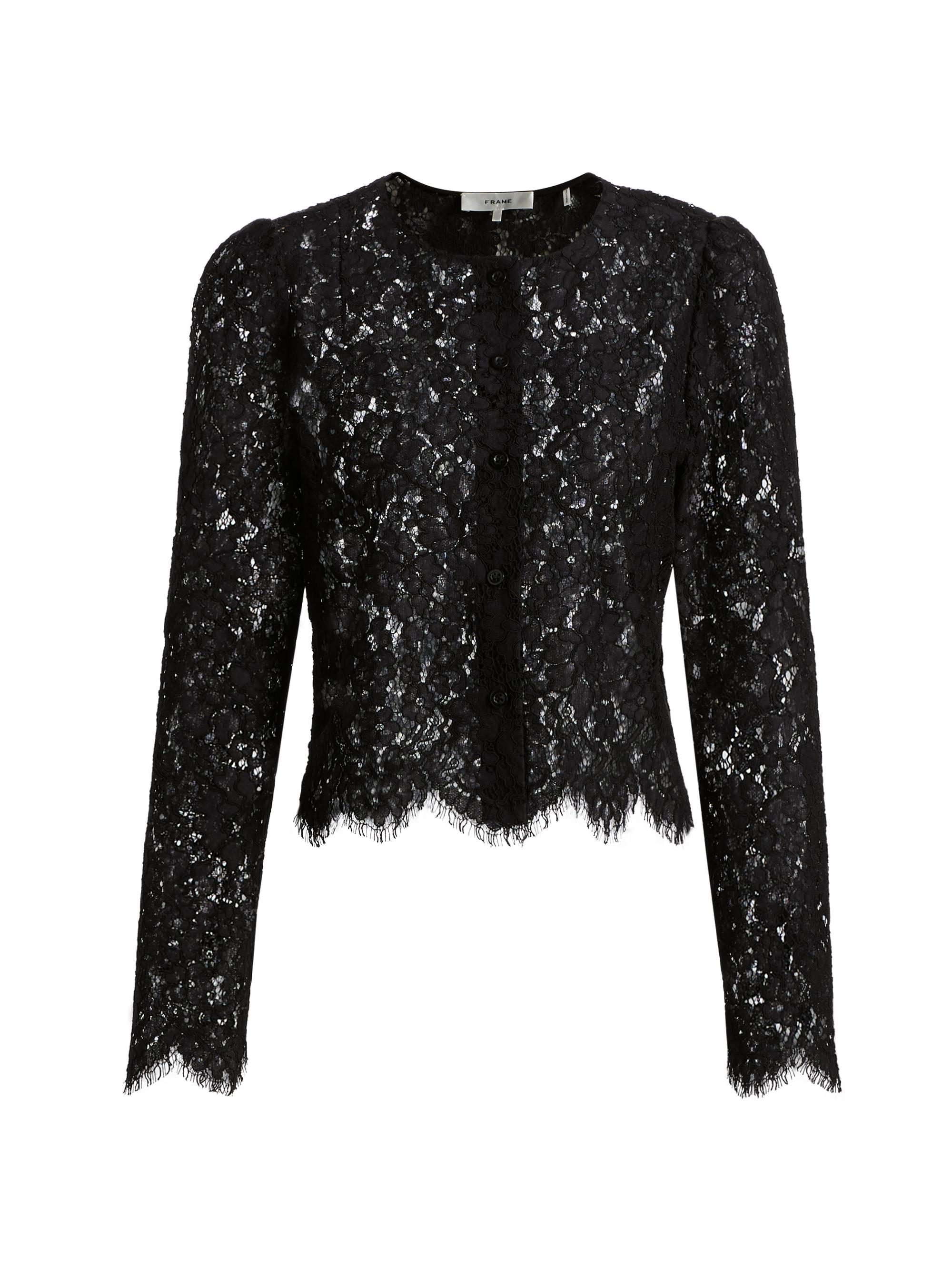 Frame Mesh Lace Long-Sleeve Top | Saks Fifth Avenue
