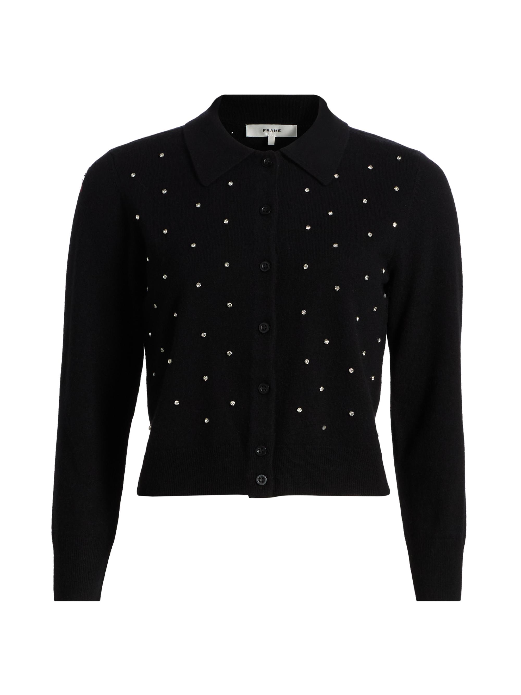 FRAME Women's Rhinestone Wool-Cashmere Cardigan - Black