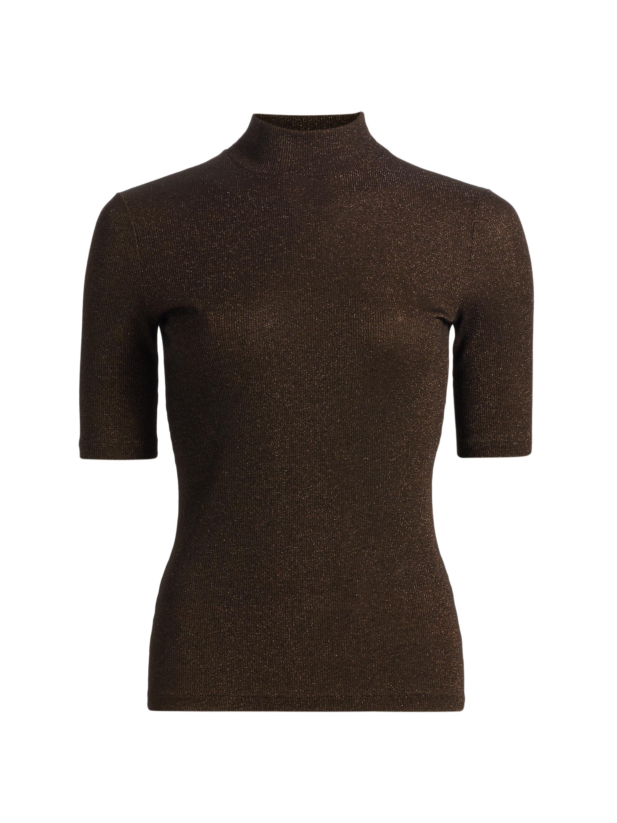 FRAME Women's The Metallic Mock Turtleneck Top - Americano