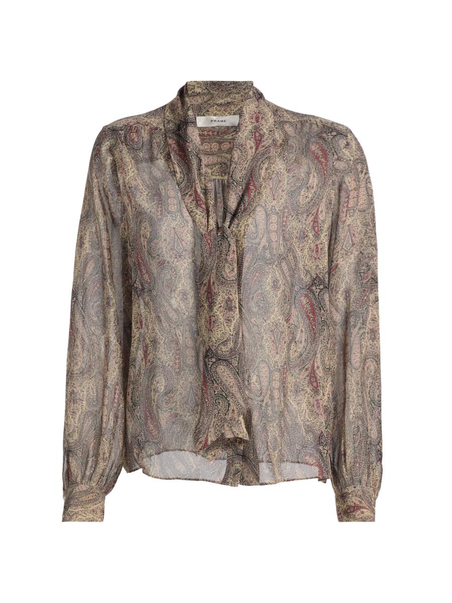 Frame Women's The Paisley Silk Tie Blouse In Multi