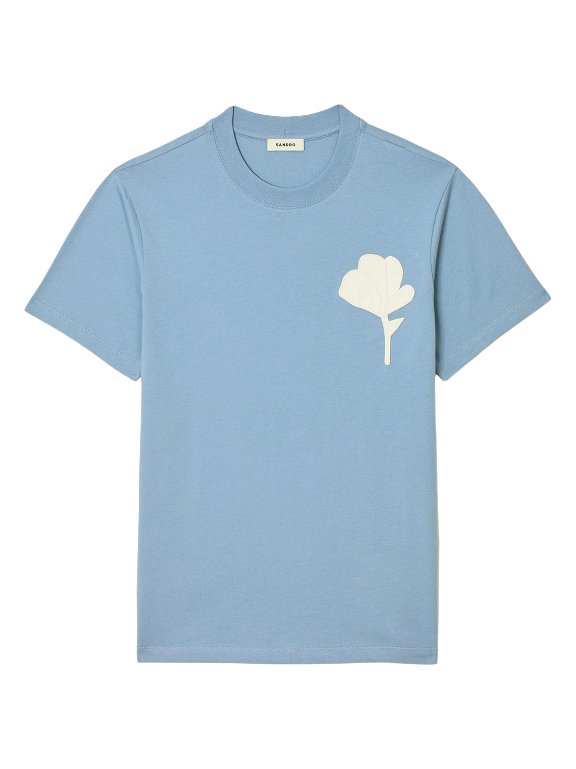 Sandro Men's T-Shirt with Flower Patch - Lime