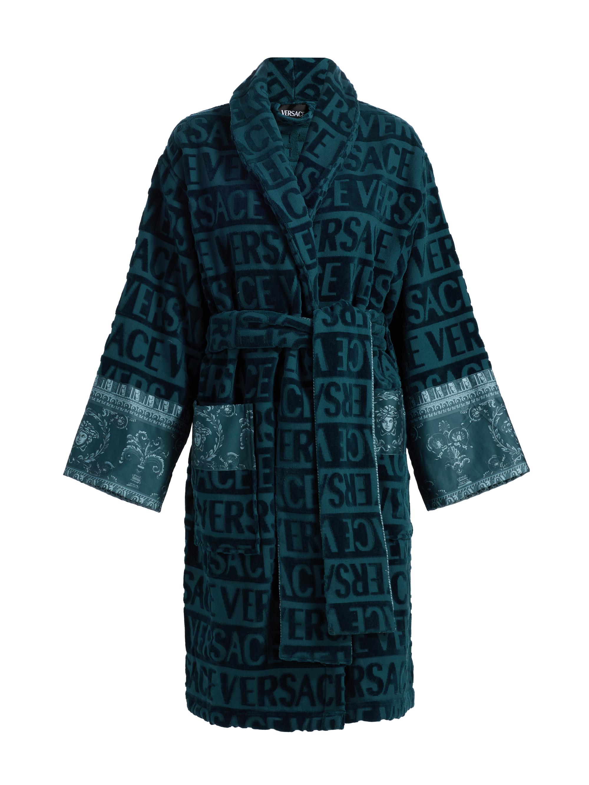 Versace Women's Baroque Terry Cotton Bathrobe - Petrol Blue