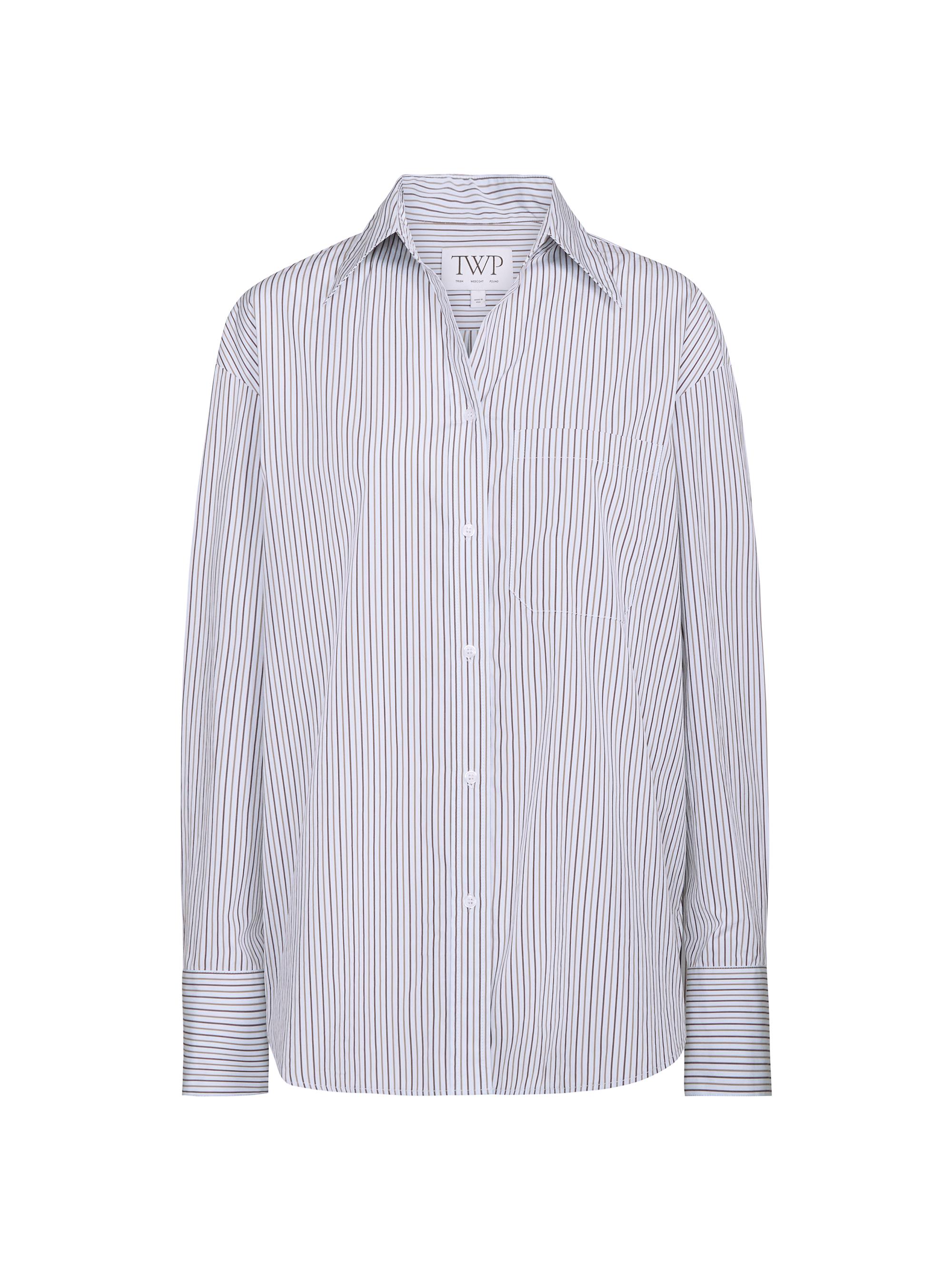 TWP Women's Modern Big Joe Striped Cotton Button-Front Shirt - Baby Blue Chocolate Khaki